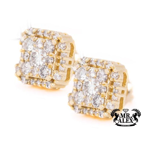 14K 3D Cube White Diamond Earrings 1.05CT - Mr. Alex Jewelry