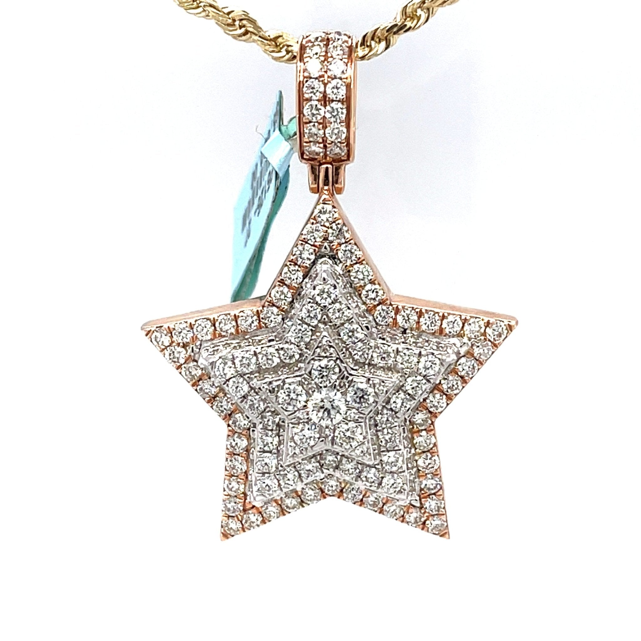 14k 3D Star Pendant Rose Gold 3.50CT - Mr. Alex Jewelry