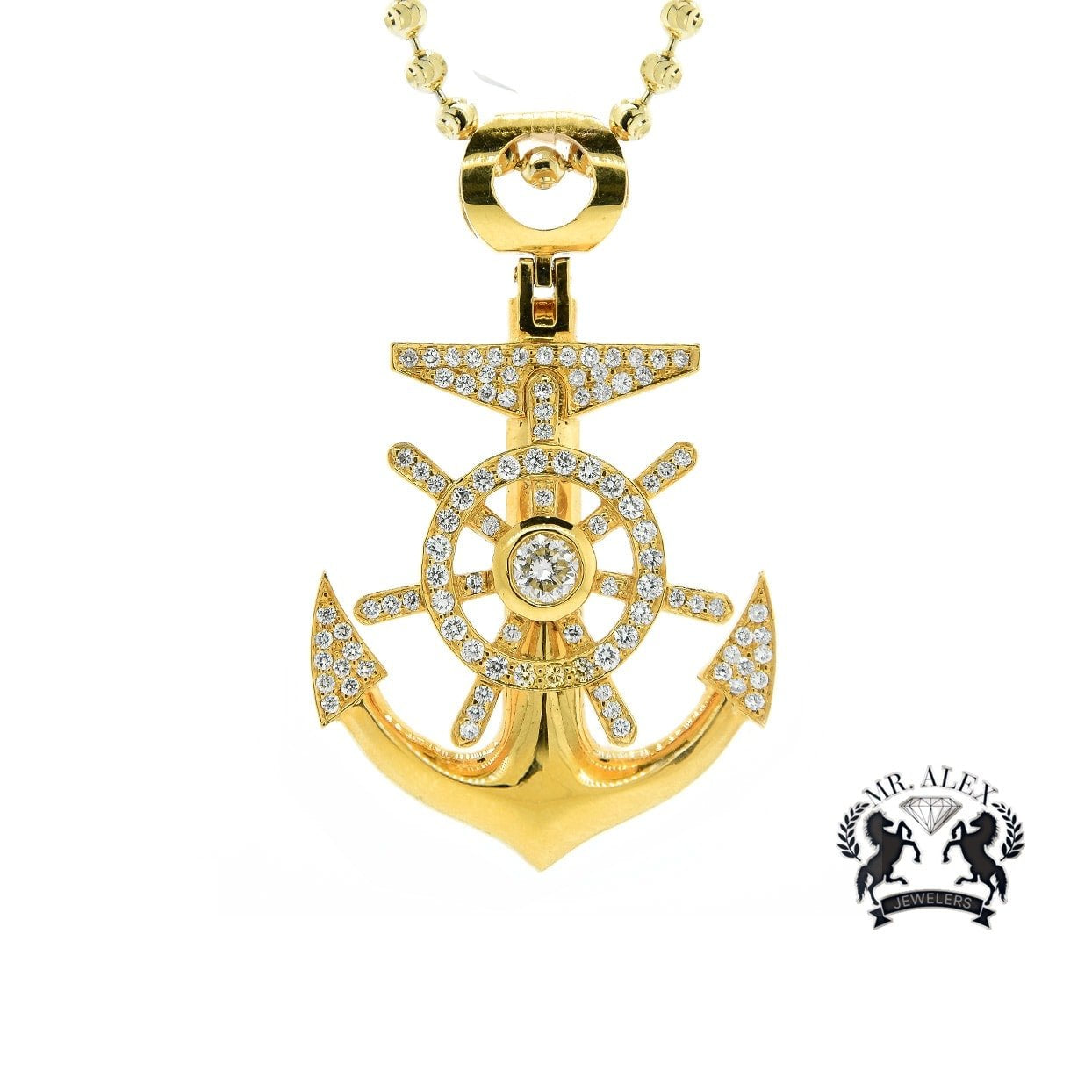 14K Anchor Pendant 2.30CT Yellow Gold - Mr. Alex Jewelry
