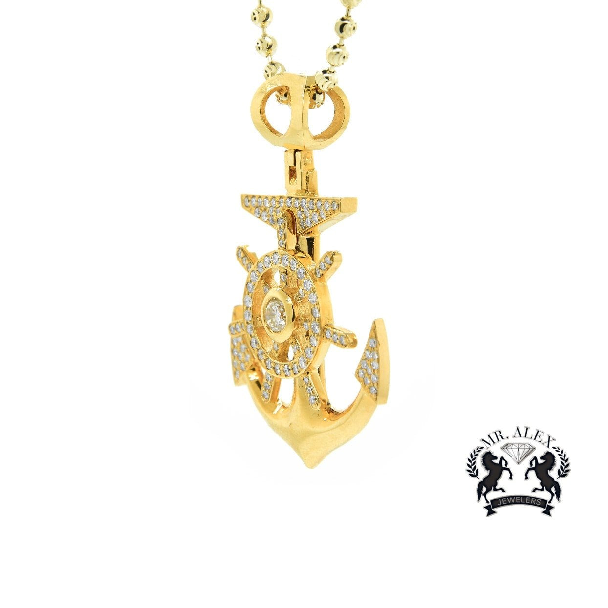 14K Anchor Pendant 2.30CT Yellow Gold - Mr. Alex Jewelry