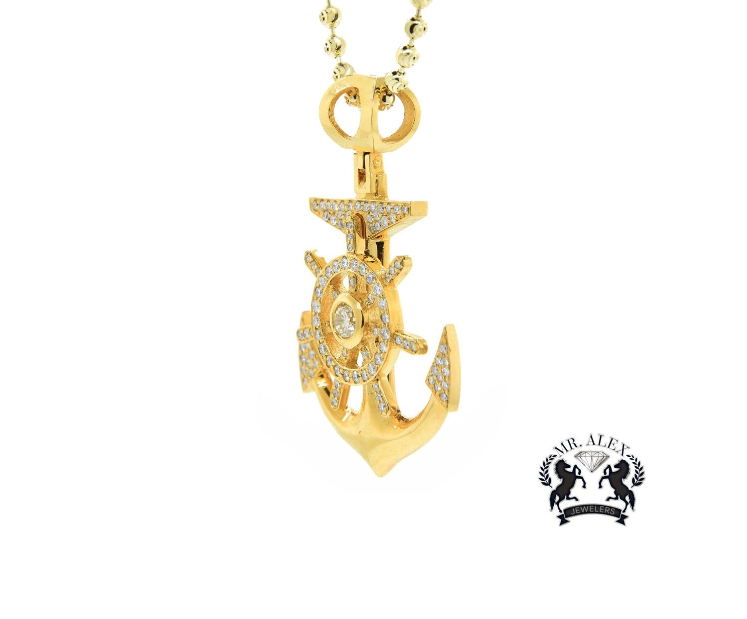 14K Anchor Pendant 2.30CT Yellow Gold - Mr. Alex Jewelry