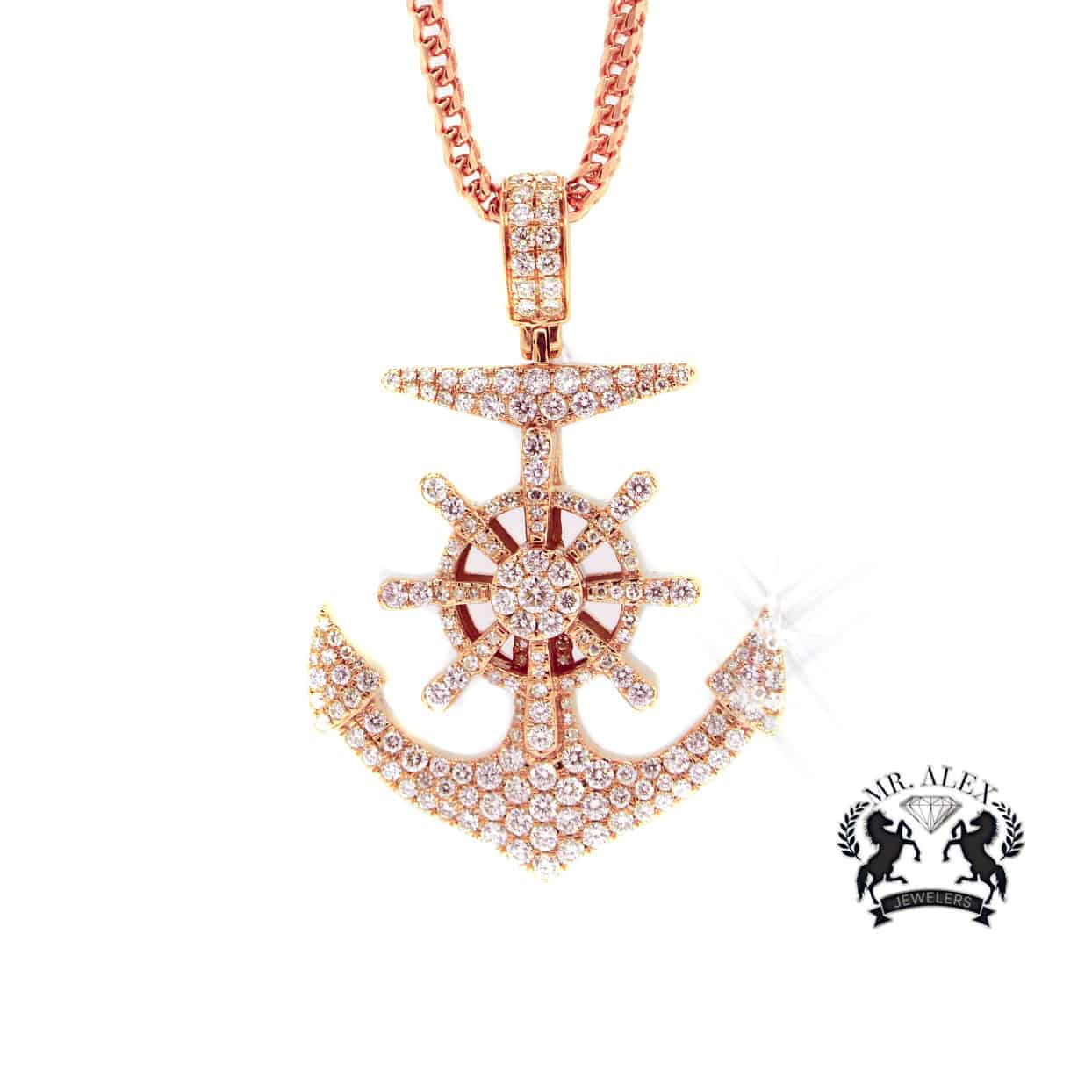 14K Anchor Pendant 3.10CT Rose Gold - Mr. Alex Jewelry