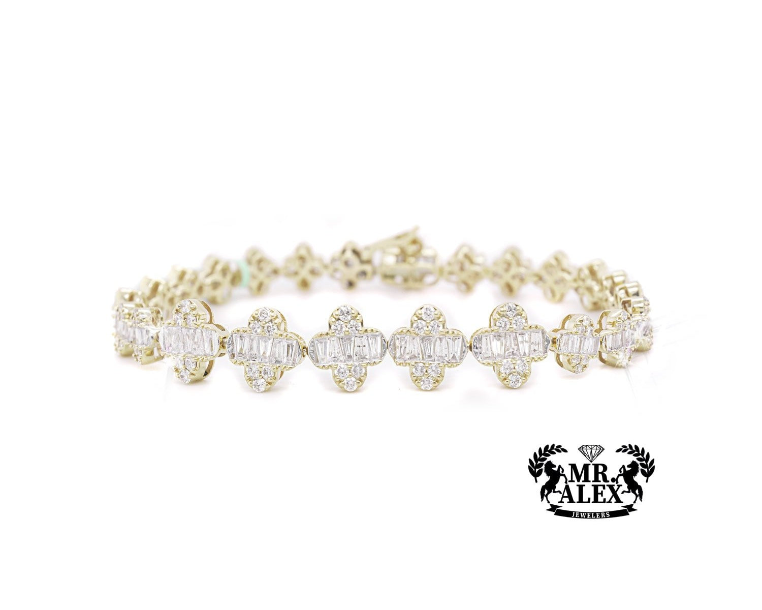 14k Baguette Clover Tennis Bracelet 4.00ct - Mr. Alex Jewelry