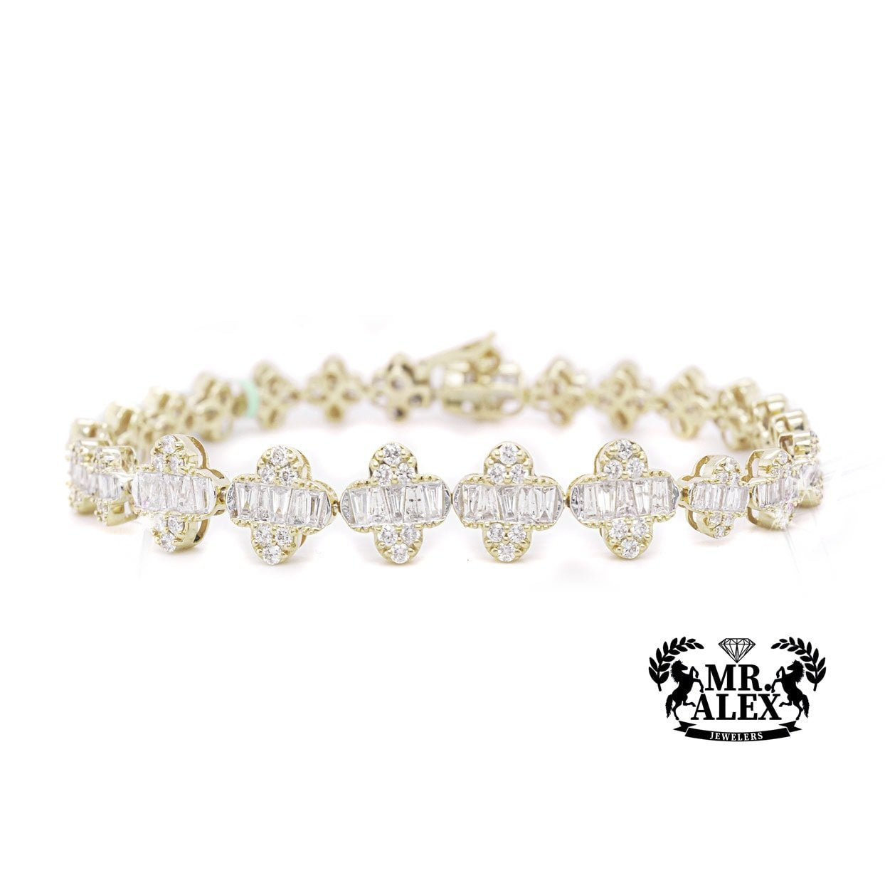 14k Baguette Clover Tennis Bracelet 4.00ct - Mr. Alex Jewelry