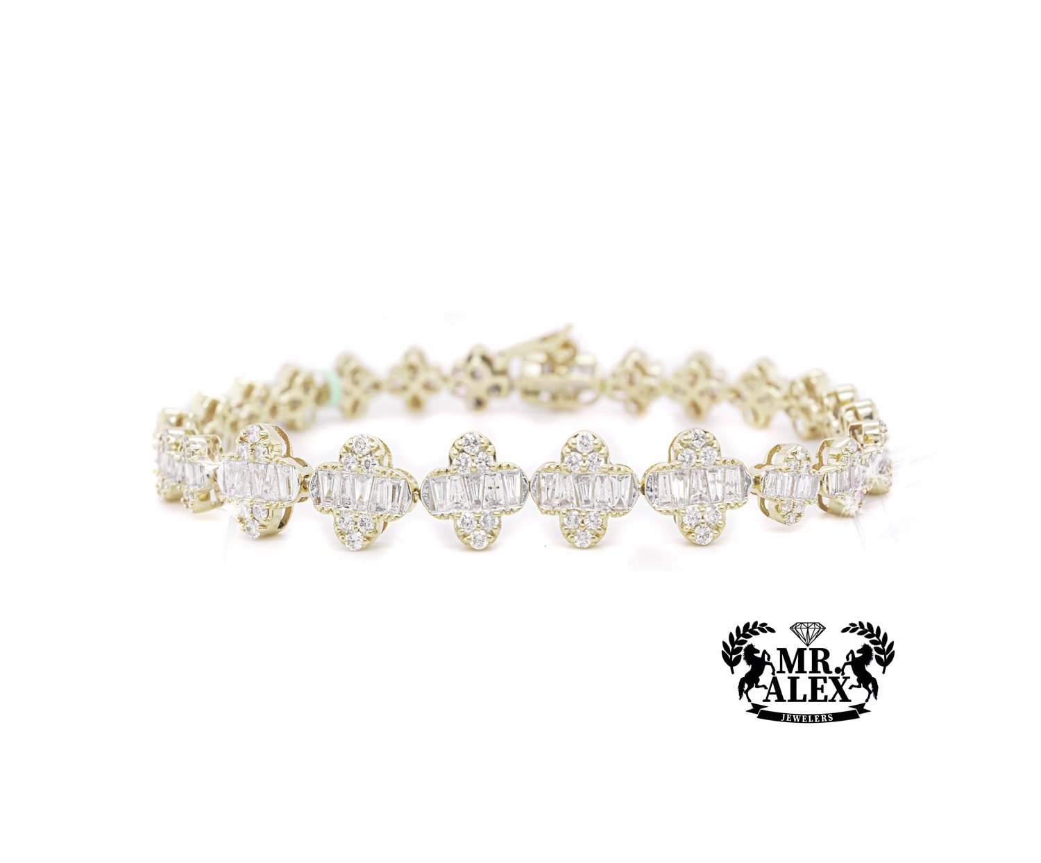 14k Baguette Clover Tennis Bracelet 4.00ct - Mr. Alex Jewelry