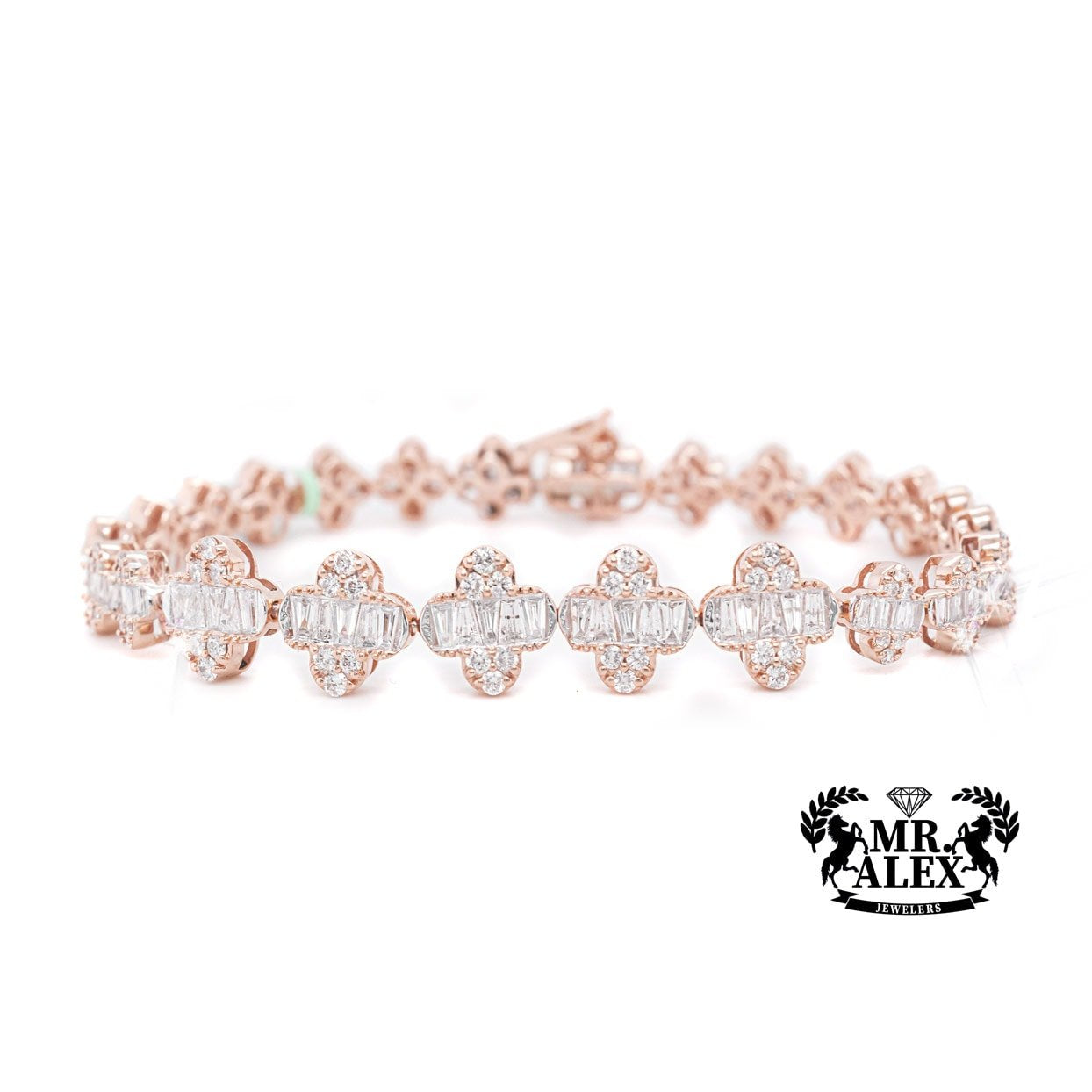 14k Baguette Clover Tennis Bracelet 4.00ct - Mr. Alex Jewelry