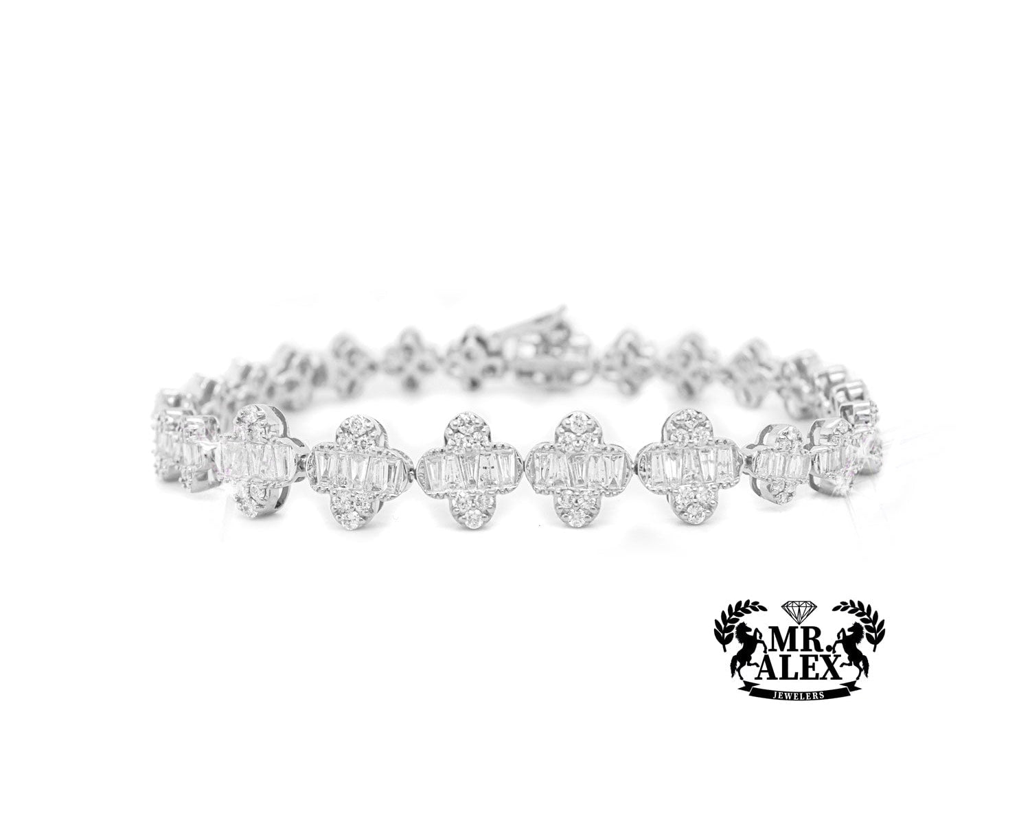 14k Baguette Clover Tennis Bracelet 4.00ct - Mr. Alex Jewelry