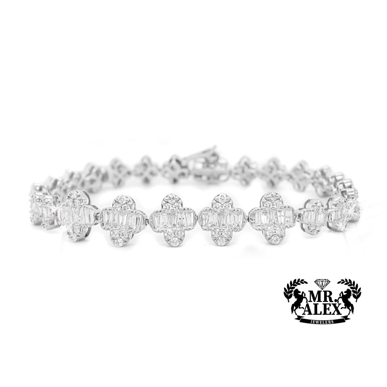 14k Baguette Clover Tennis Bracelet 4.00ct - Mr. Alex Jewelry