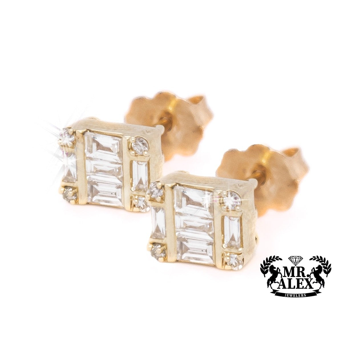 14K Baguette Cut Emerald Diamond Studs 0.45CT - Mr. Alex Jewelry