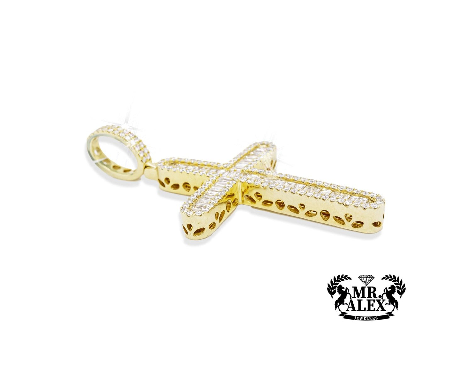 14K Baguette Diamond Cross Pendant 3.80CT - Mr. Alex Jewelry