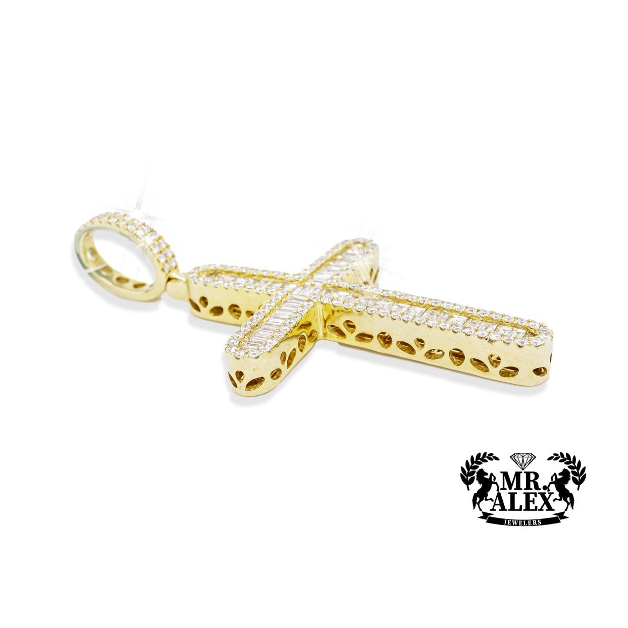 14K Baguette Diamond Cross Pendant 3.80CT - Mr. Alex Jewelry