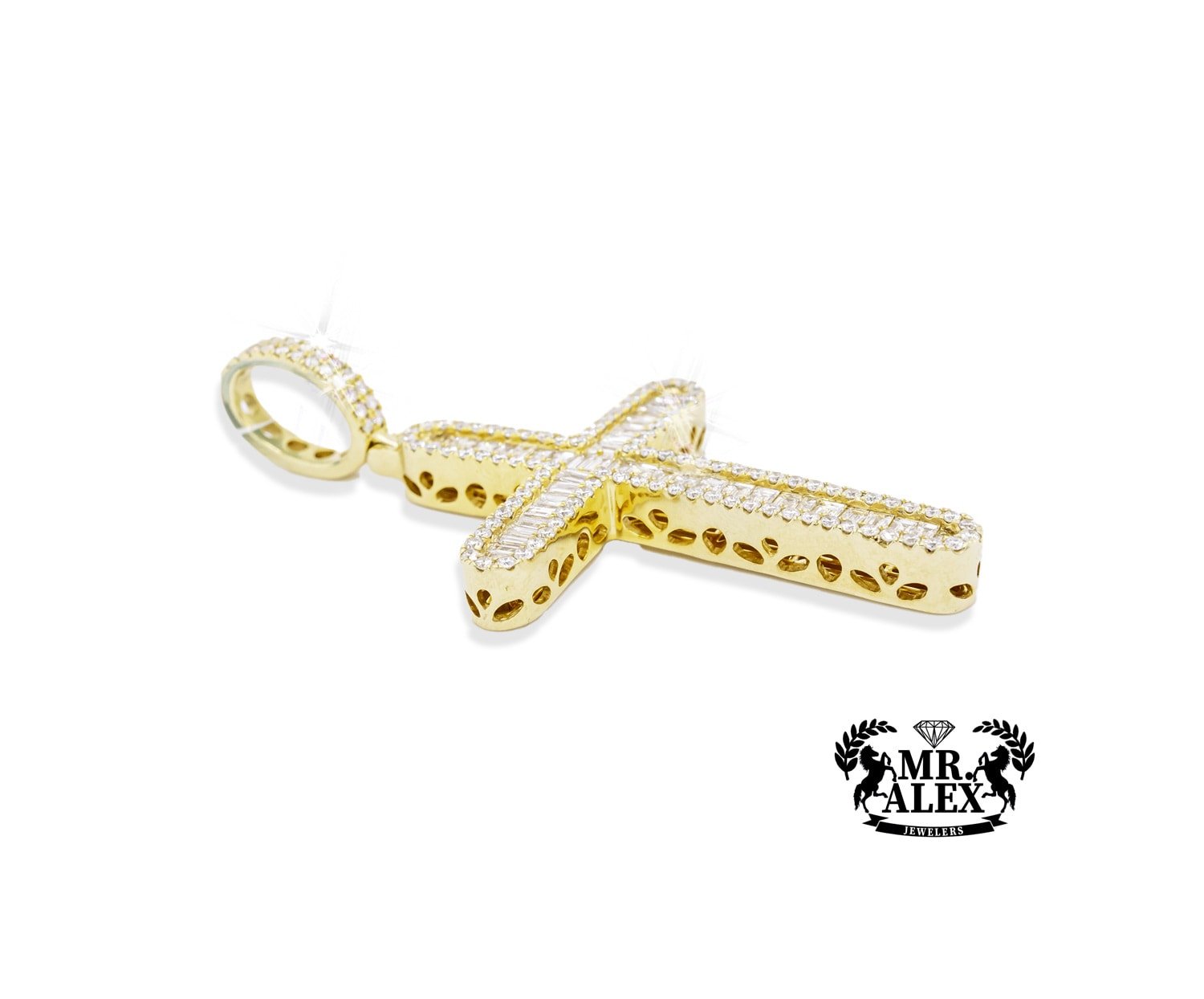 14K Baguette Diamond Cross Pendant 3.80CT - Mr. Alex Jewelry