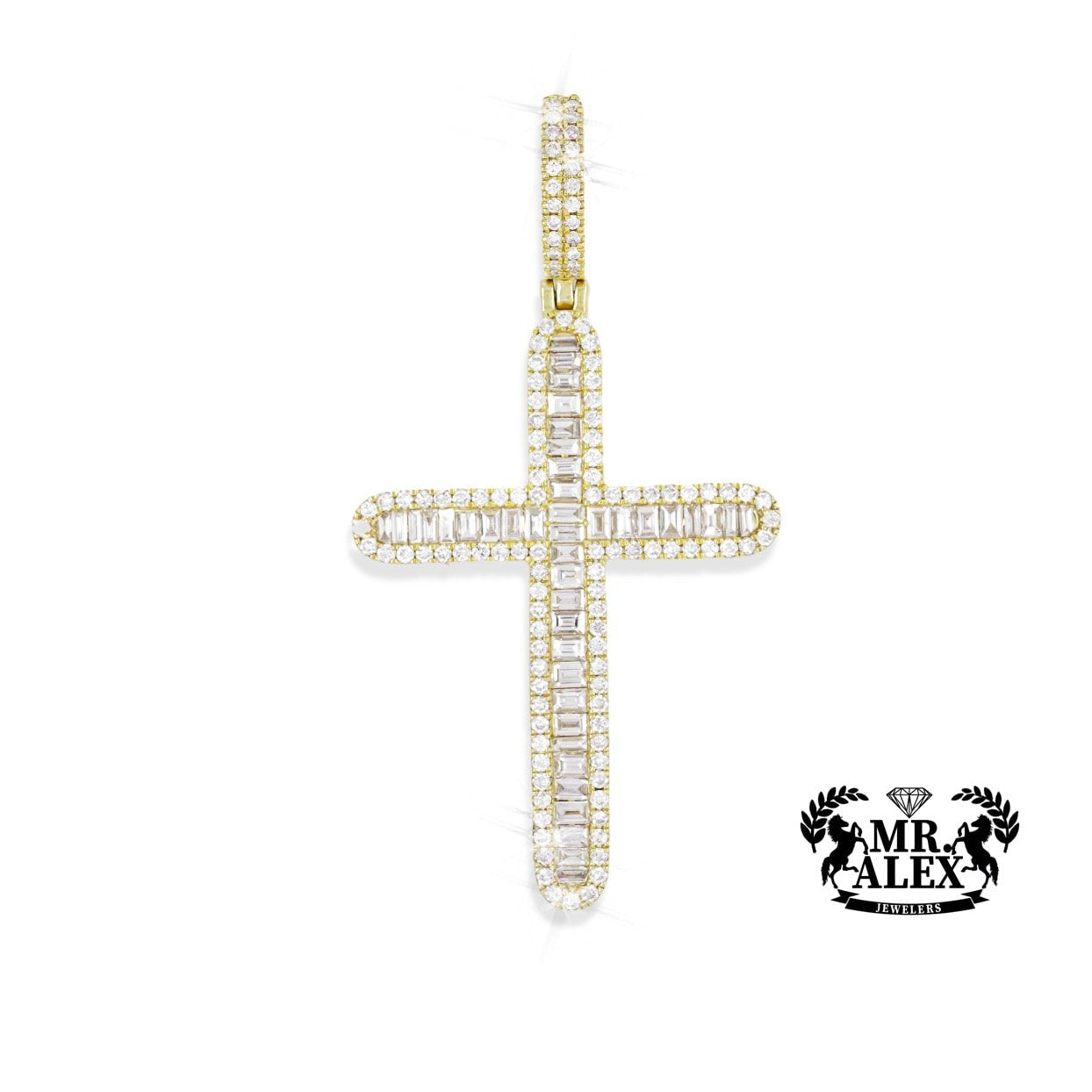 14K Baguette Diamond Cross Pendant 3.80CT - Mr. Alex Jewelry
