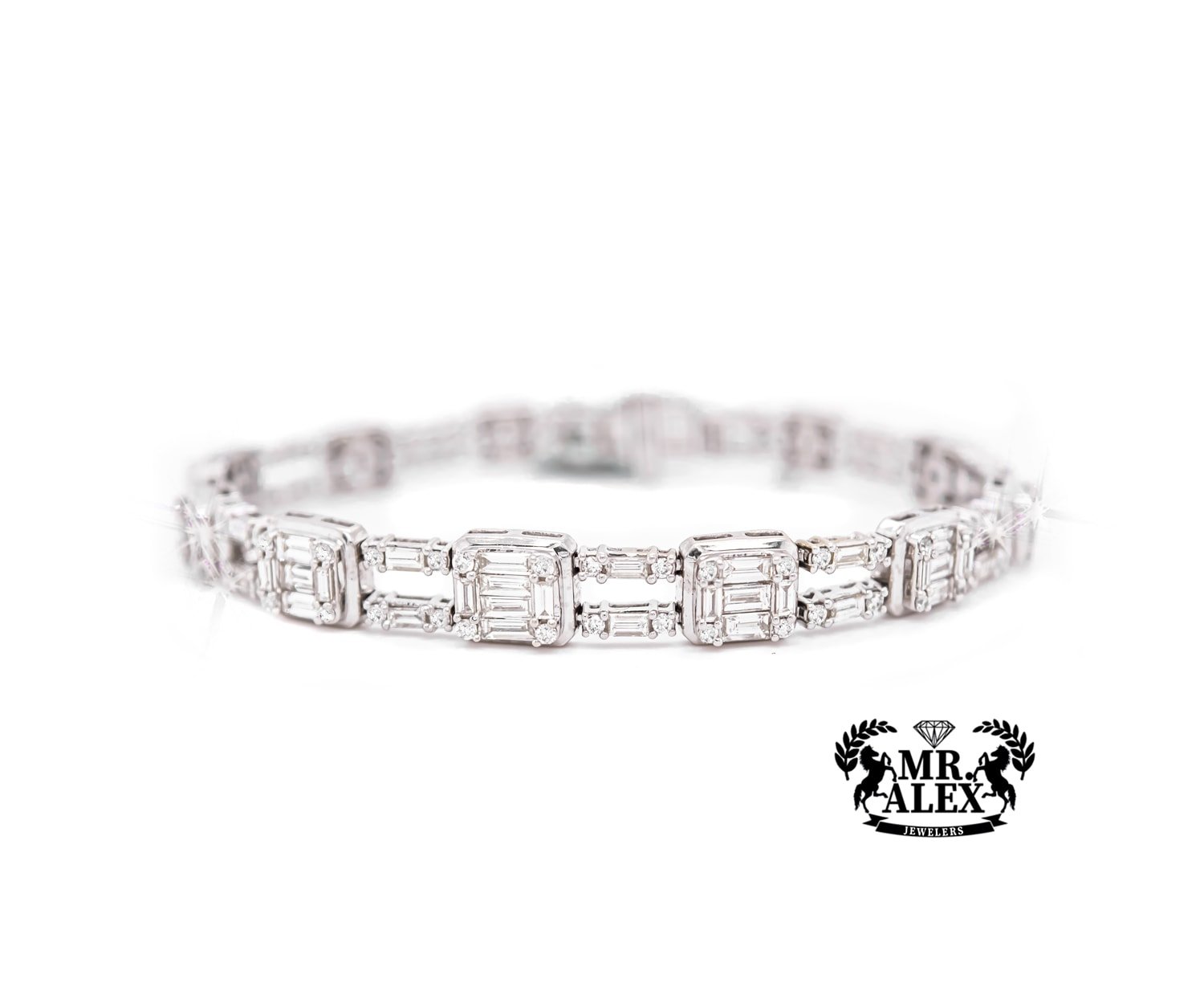 14K Baguette Diamond Tennis Bracelet 5.50ct - Mr. Alex Jewelry