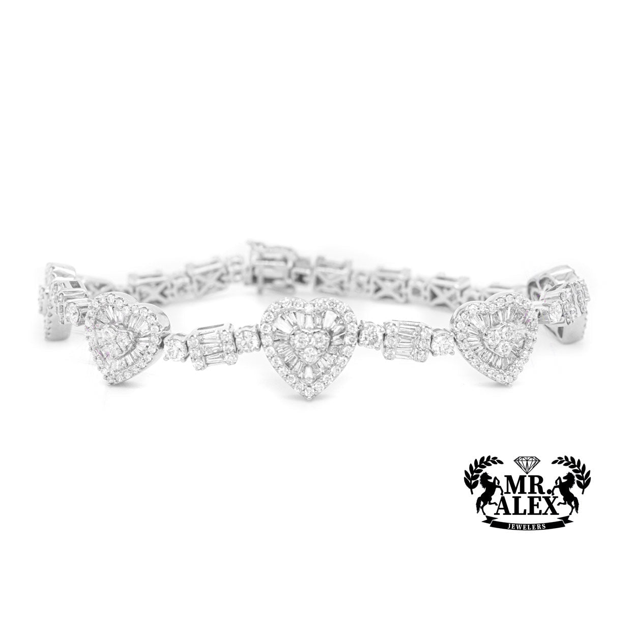 14k Baguette Hearts Tennis Bracelet 5.50ct - Mr. Alex Jewelry
