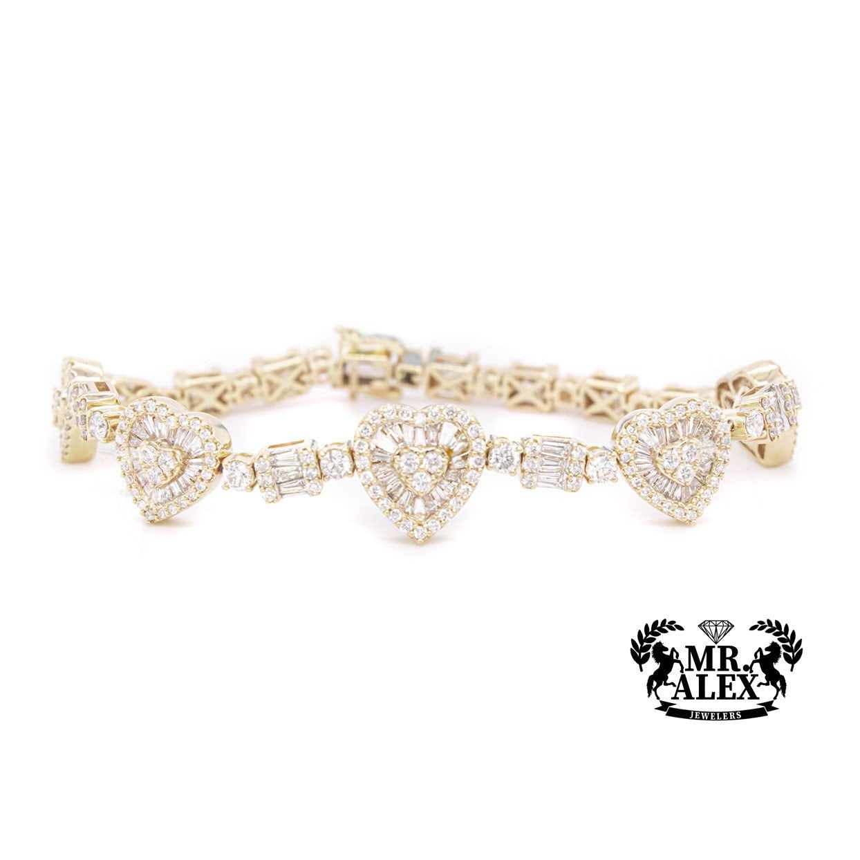 14k Baguette Hearts Tennis Bracelet 5.50ct - Mr. Alex Jewelry