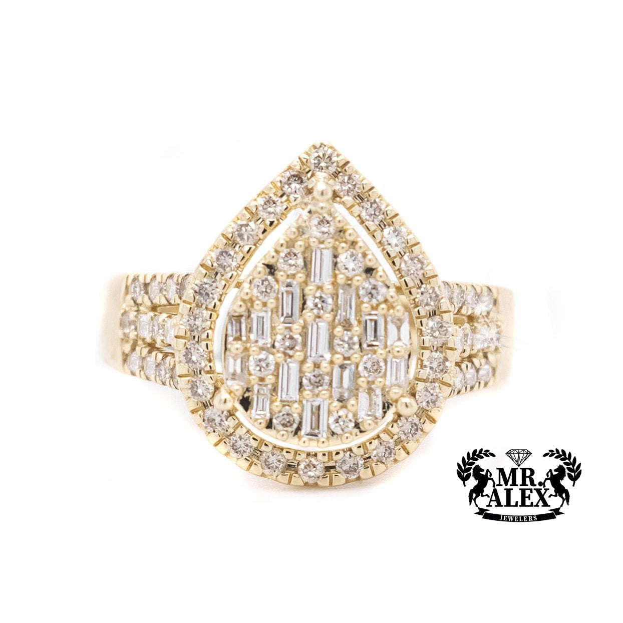14K Baguette Pear Shape Diamond Ring 0.85ct - Mr. Alex Jewelry