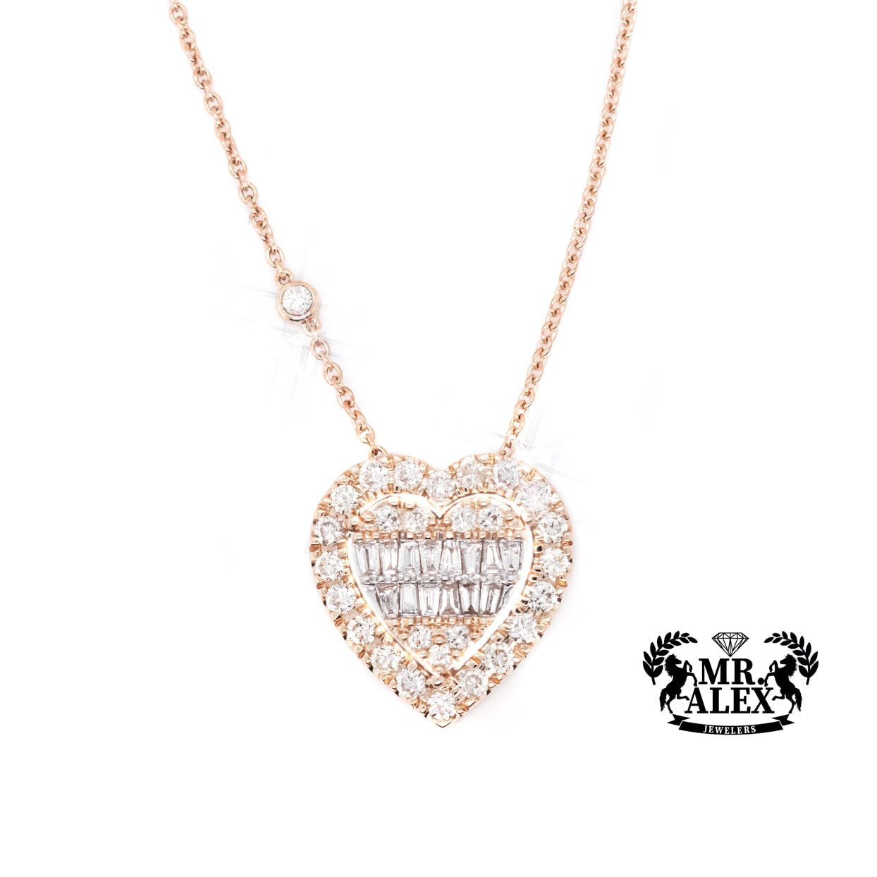 14K Big 3D Heart Diamond Necklace 1.15ct - Mr. Alex Jewelry