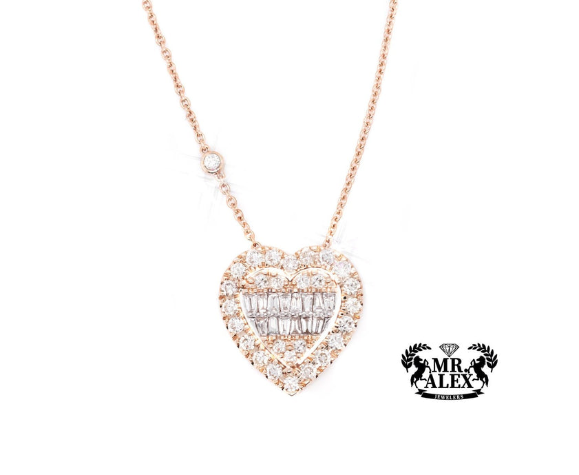 14K Big 3D Heart Diamond Necklace 1.15ct - Mr. Alex Jewelry