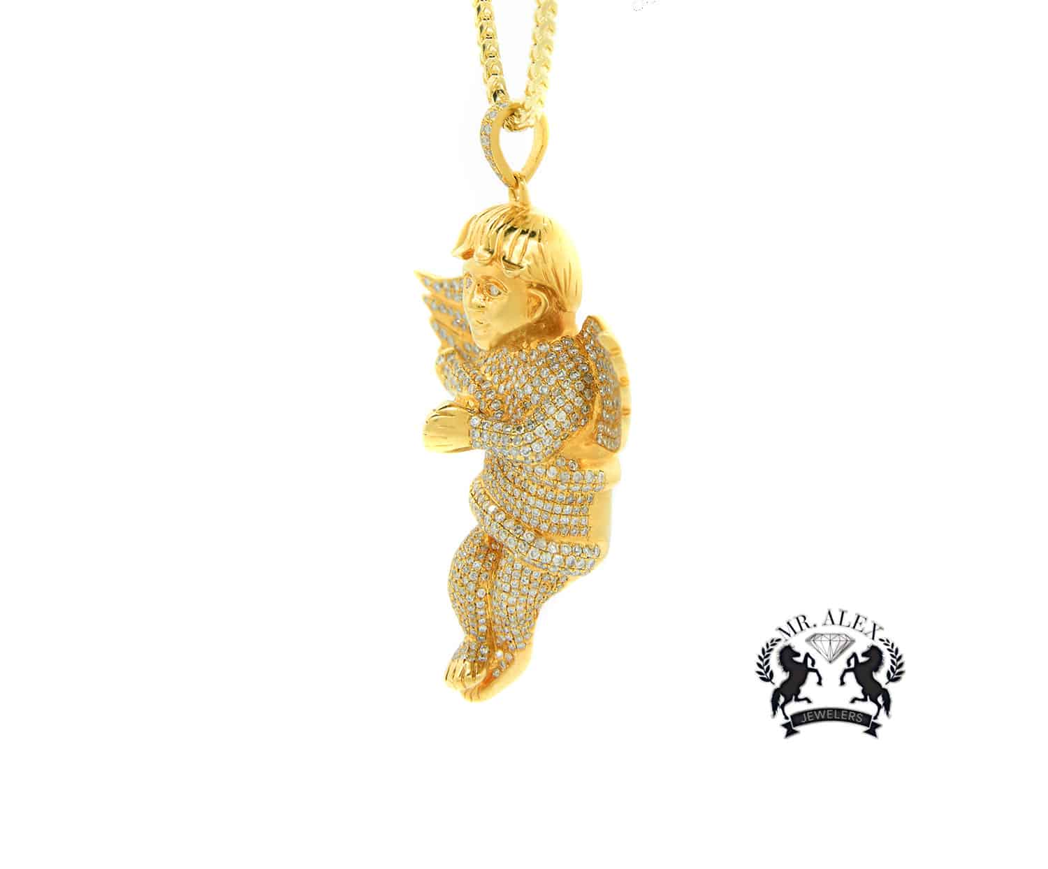 14K Big Angel Pendant 5.5CT Yellow Gold - Mr. Alex Jewelry