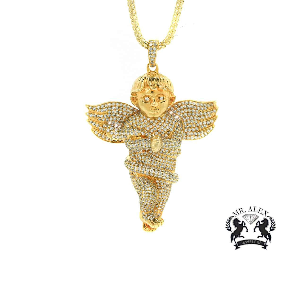 14K Big Angel Pendant 5.5CT Yellow Gold - Mr. Alex Jewelry