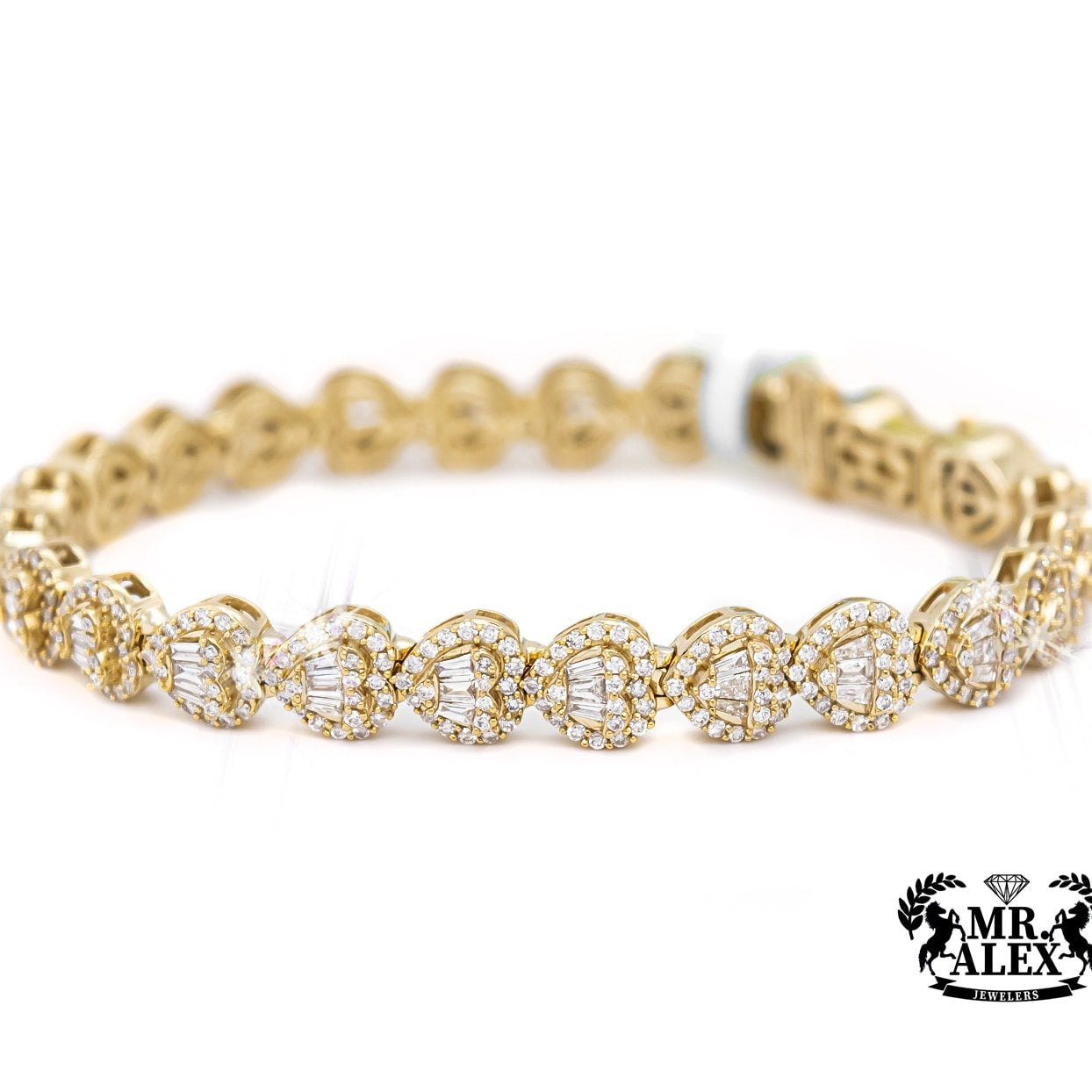 14k Bracelet Style Heart Baguettes Diamonds 3.75ct - Mr. Alex Jewelry