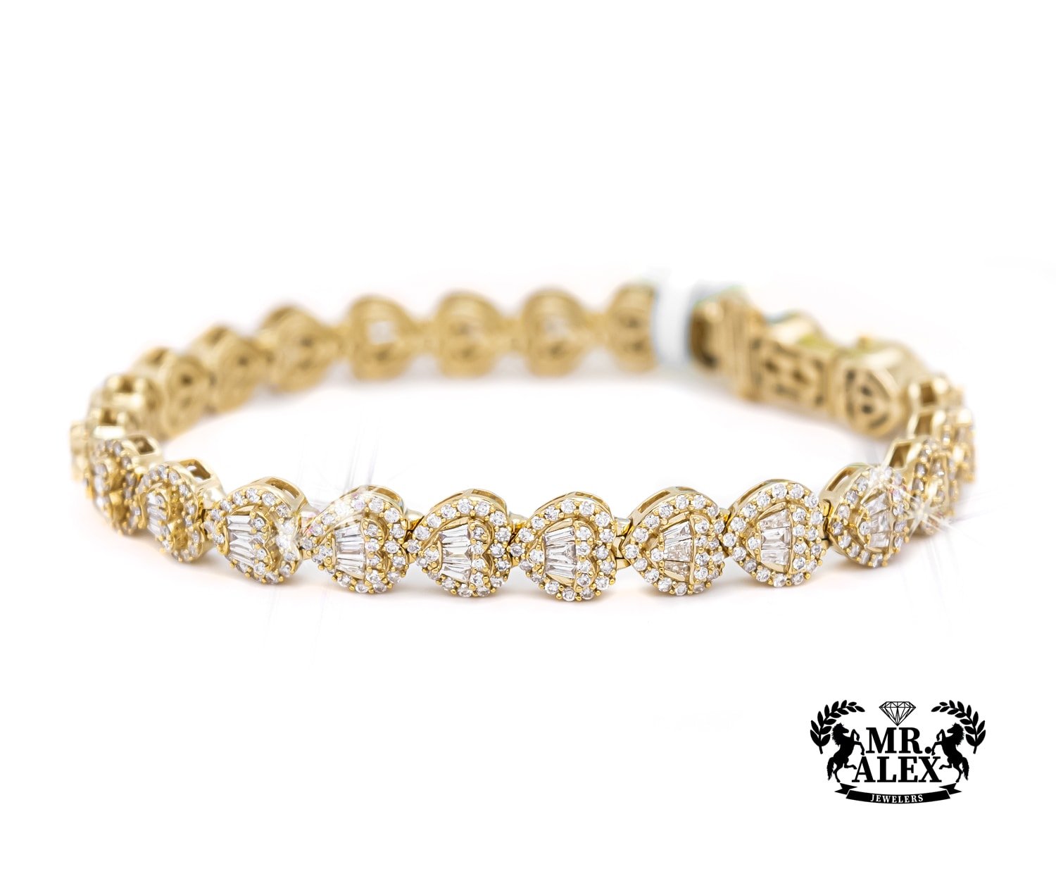 14k Bracelet Style Heart Baguettes Diamonds 3.75ct - Mr. Alex Jewelry