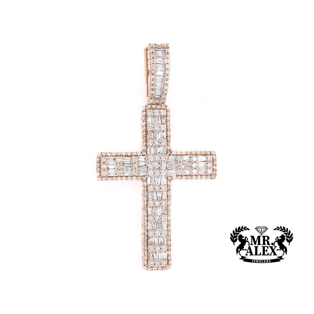 14K Cross Baguette Diamond Pendant 2.40ct - Mr. Alex Jewelry