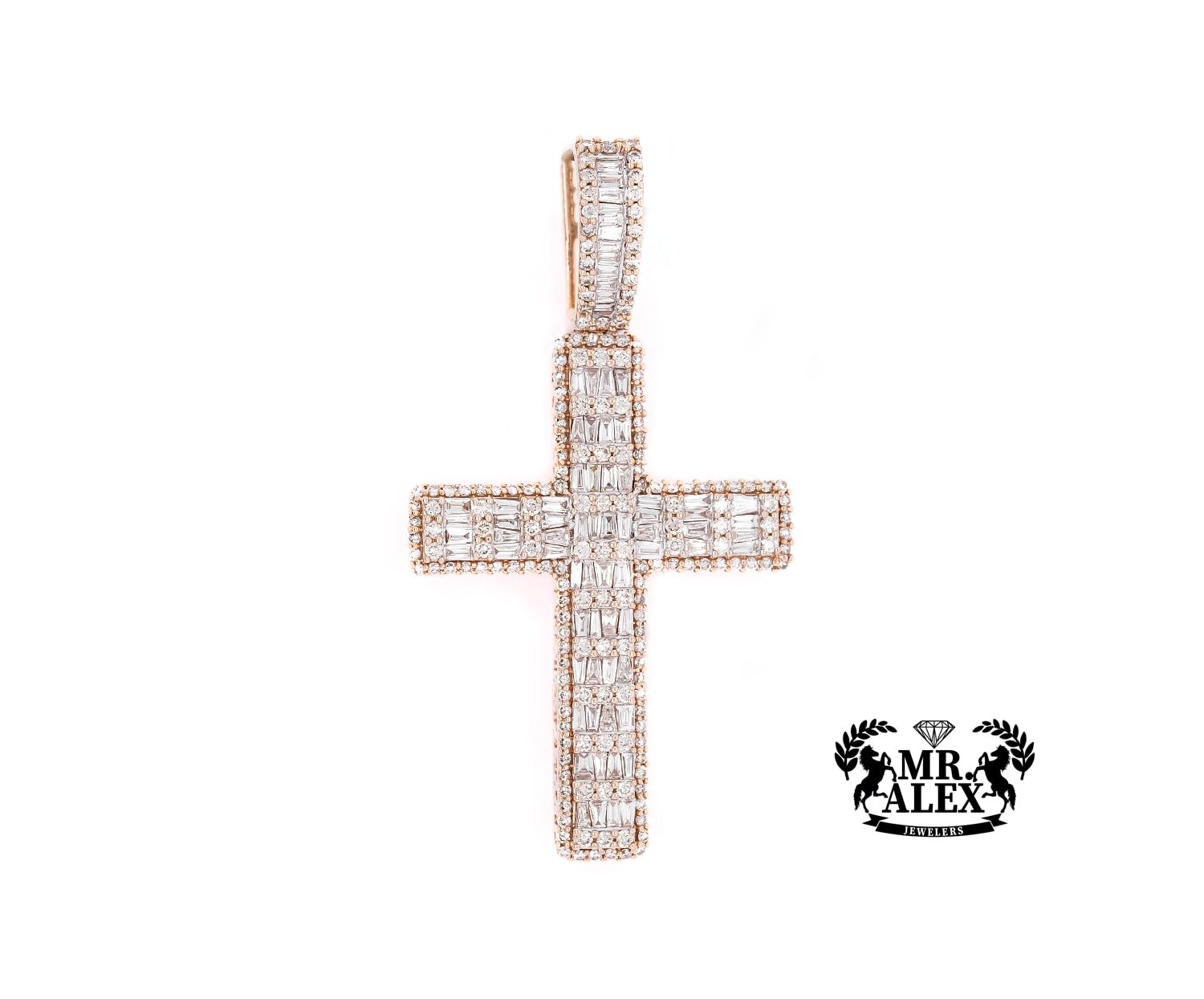 14K Cross Baguette Diamond Pendant 2.40ct - Mr. Alex Jewelry