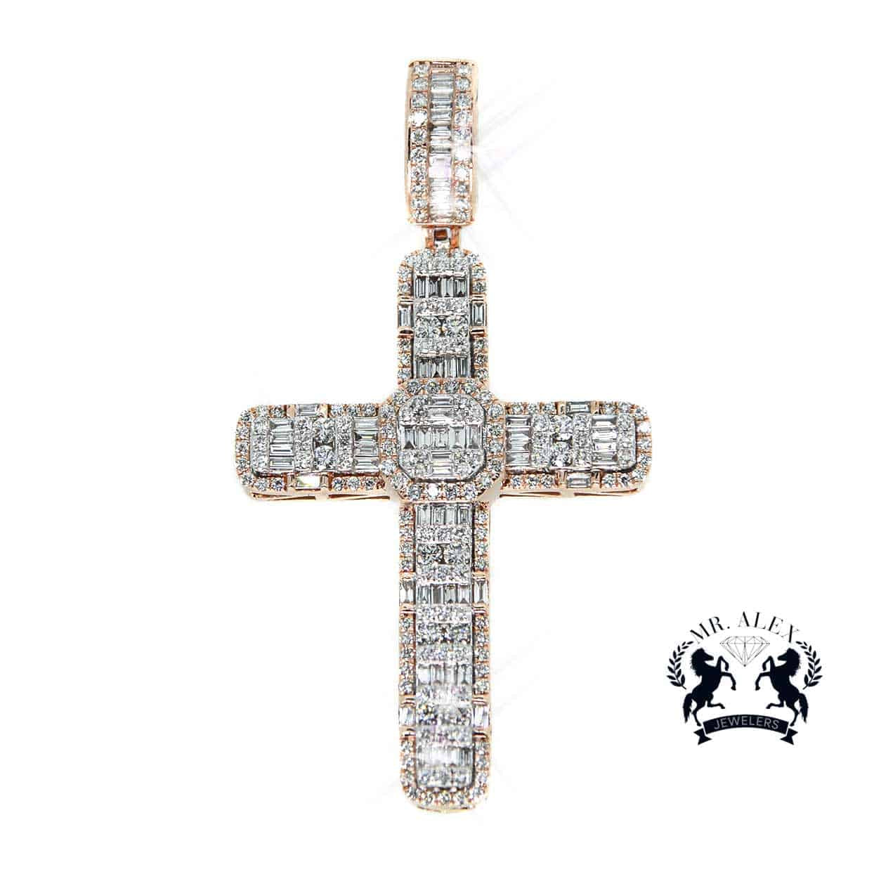 14K Cross Diamond Baguette Pendant 3.65ct - Mr. Alex Jewelry