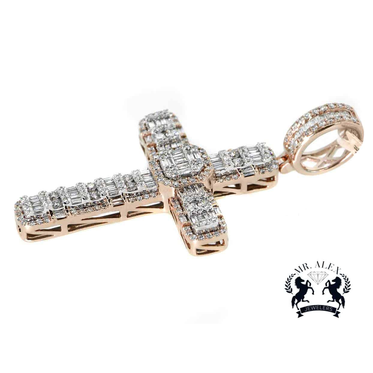 14K Cross Diamond Baguette Pendant 3.65ct - Mr. Alex Jewelry