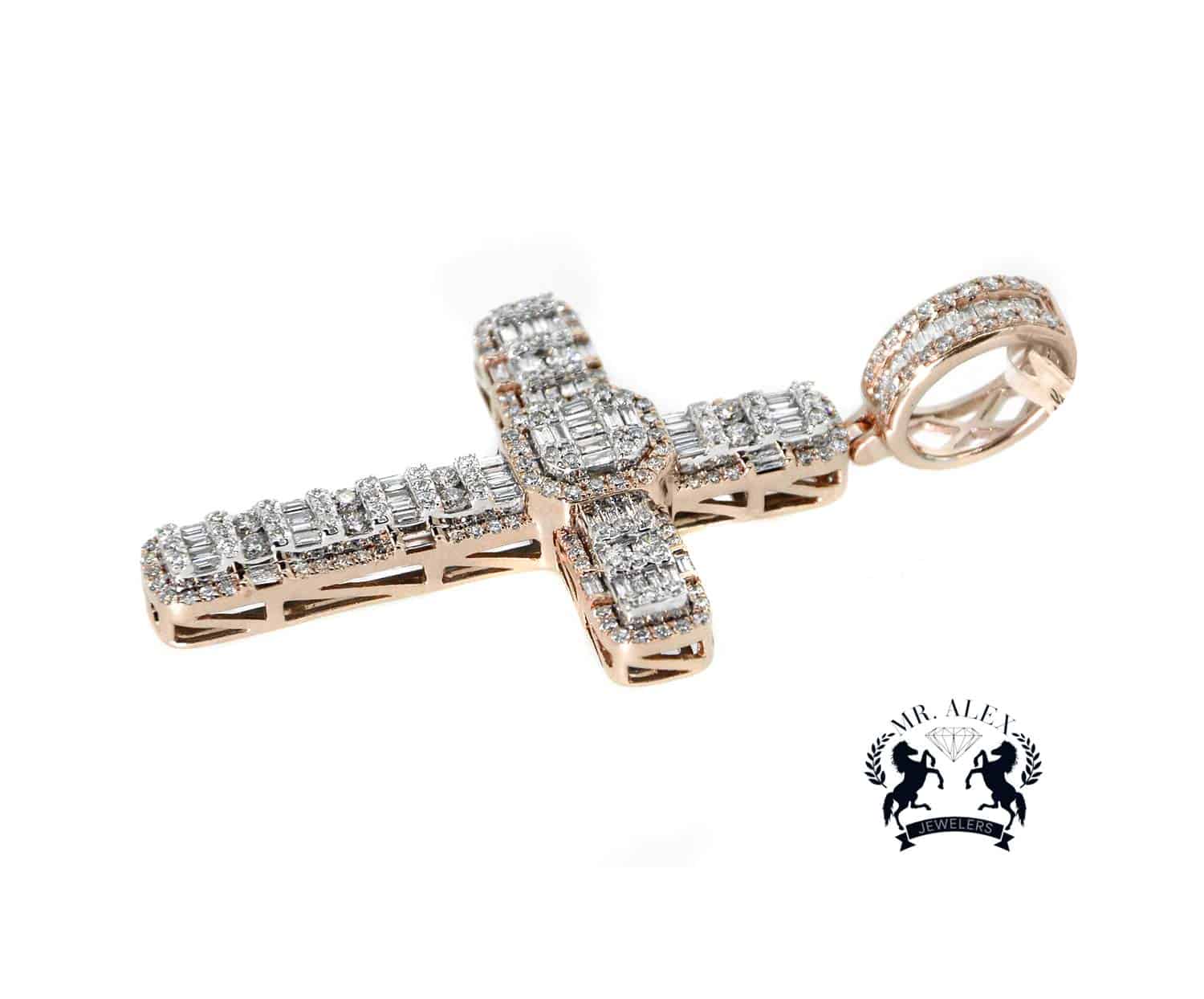 14K Cross Diamond Baguette Pendant 3.65ct - Mr. Alex Jewelry