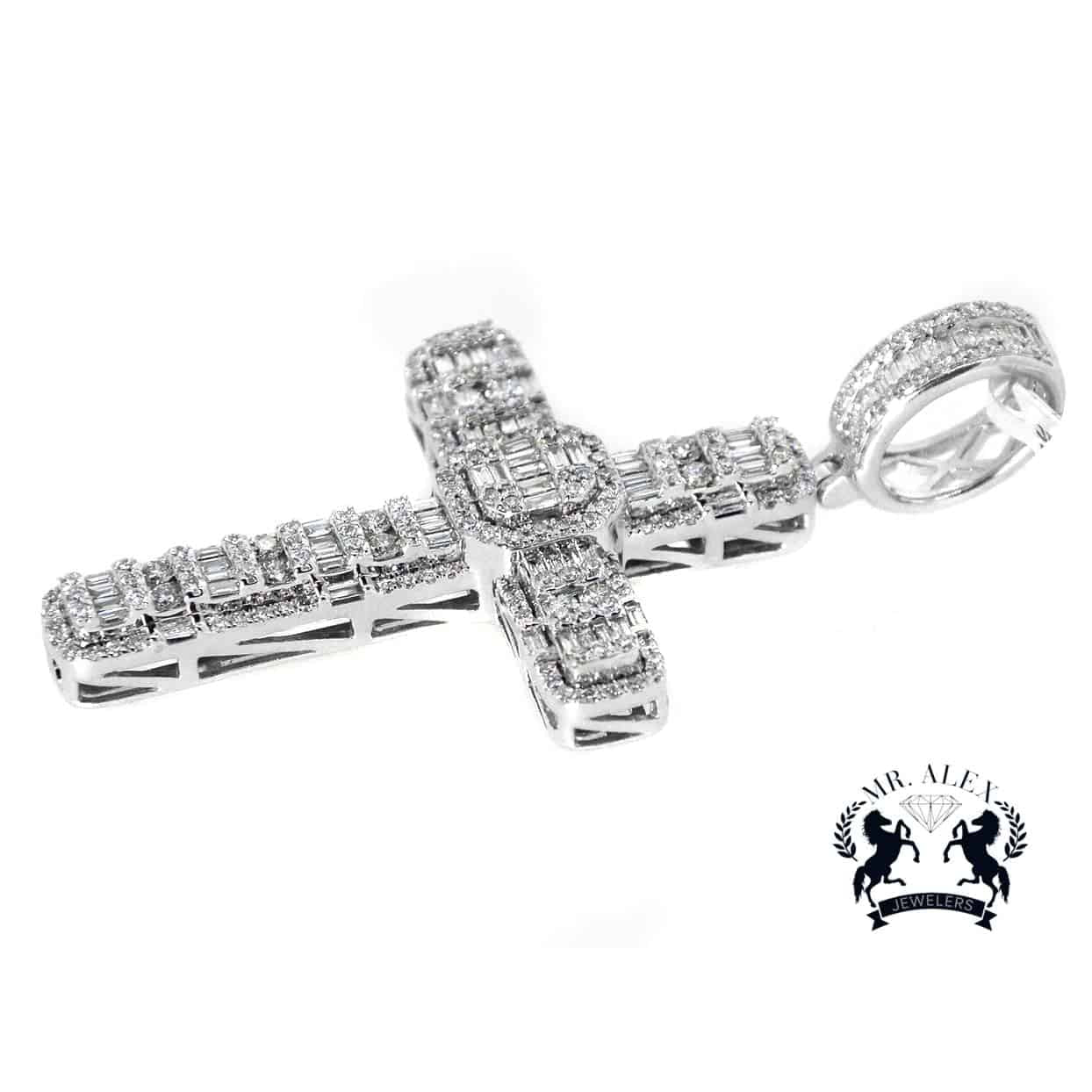 14K Cross Diamond Baguette Pendant 3.65ct - Mr. Alex Jewelry