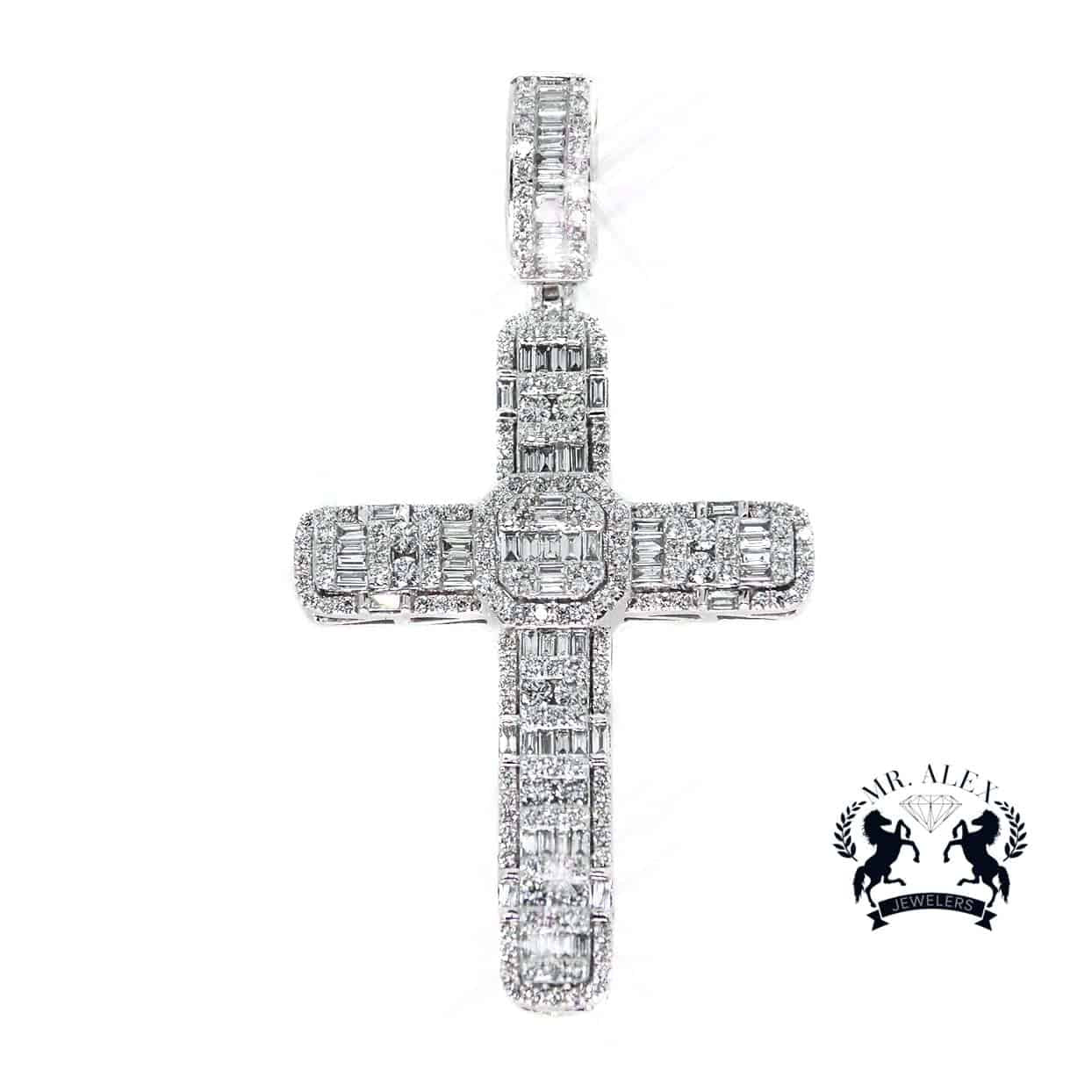 14K Cross Diamond Baguette Pendant 3.65ct - Mr. Alex Jewelry