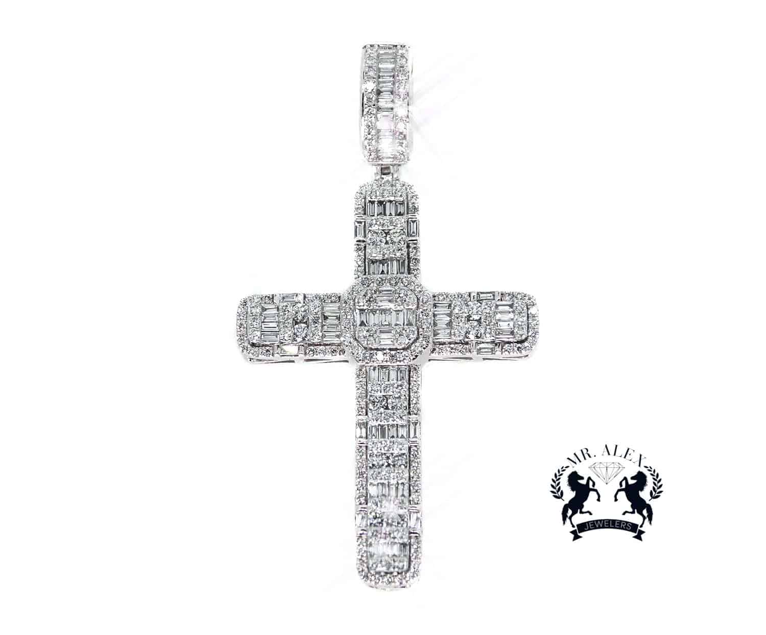 14K Cross Diamond Baguette Pendant 3.65ct - Mr. Alex Jewelry