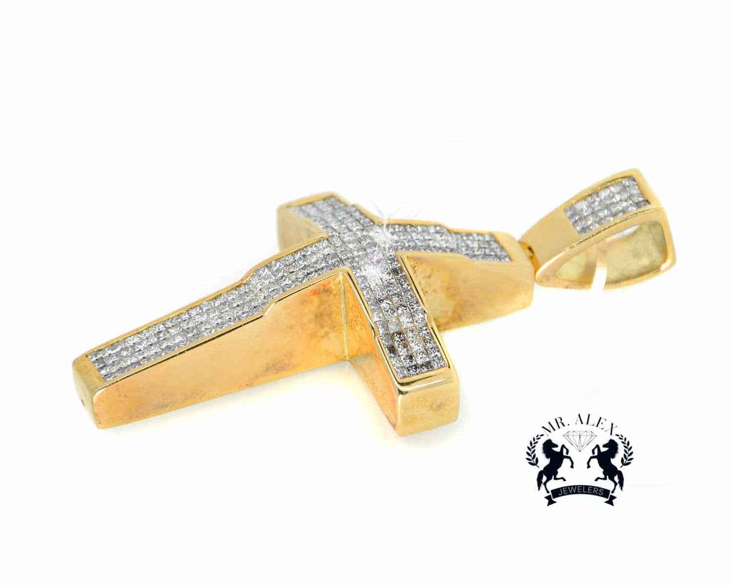 14K Cross Diamond Pendant 6.00ct Yellow Gold - Mr. Alex Jewelry