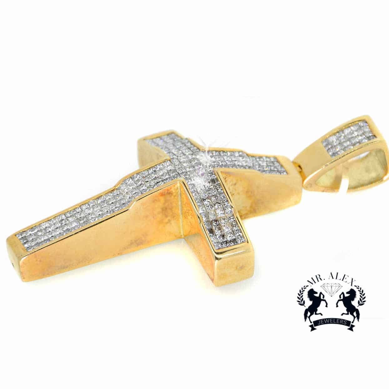 14K Cross Diamond Pendant 6.00ct Yellow Gold - Mr. Alex Jewelry