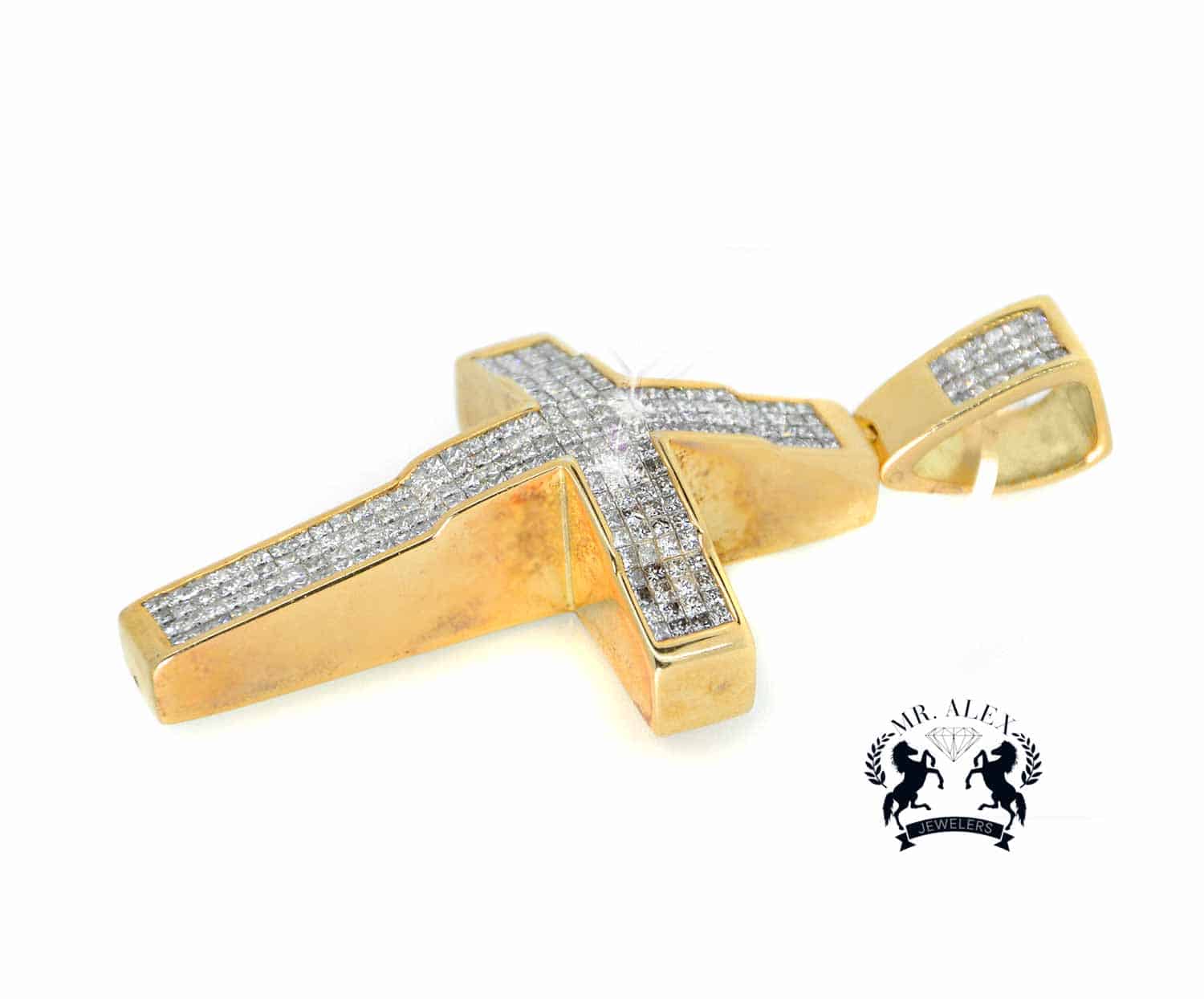 14K Cross Diamond Pendant 6.00ct Yellow Gold - Mr. Alex Jewelry