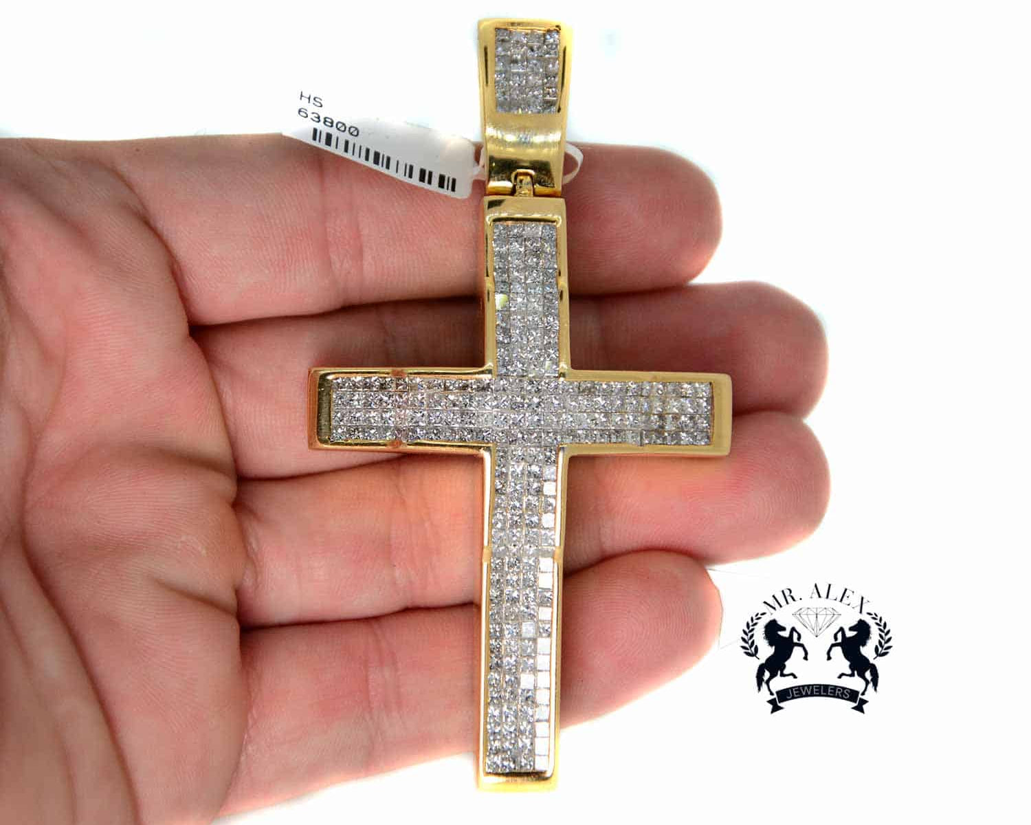 14K Cross Diamond Pendant 6.00ct Yellow Gold - Mr. Alex Jewelry