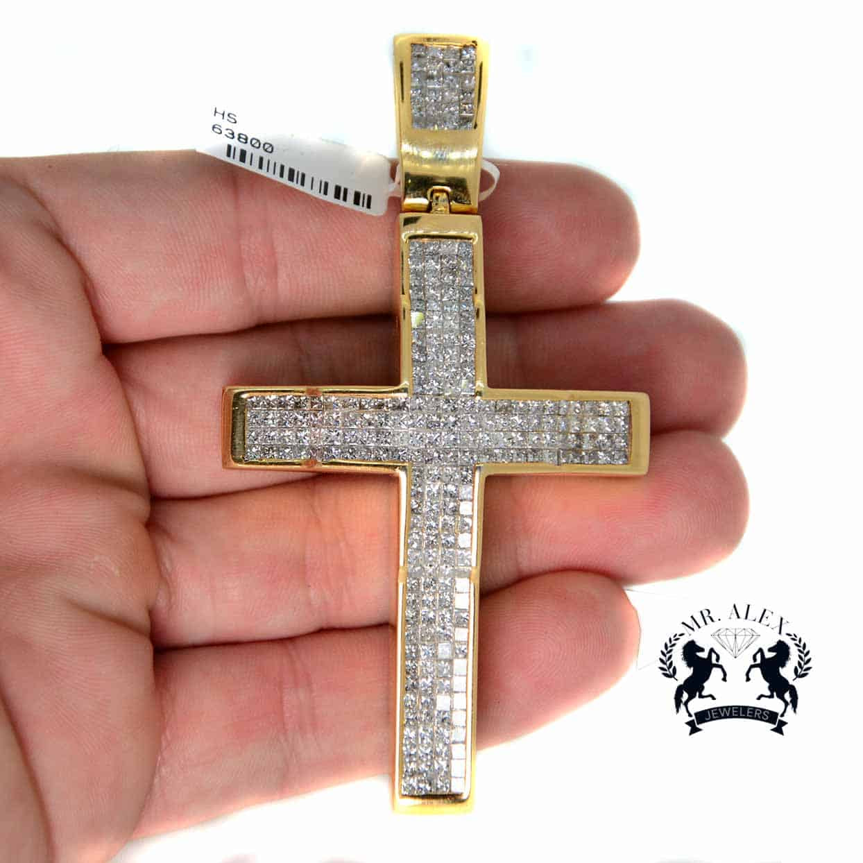 14K Cross Diamond Pendant 6.00ct Yellow Gold - Mr. Alex Jewelry