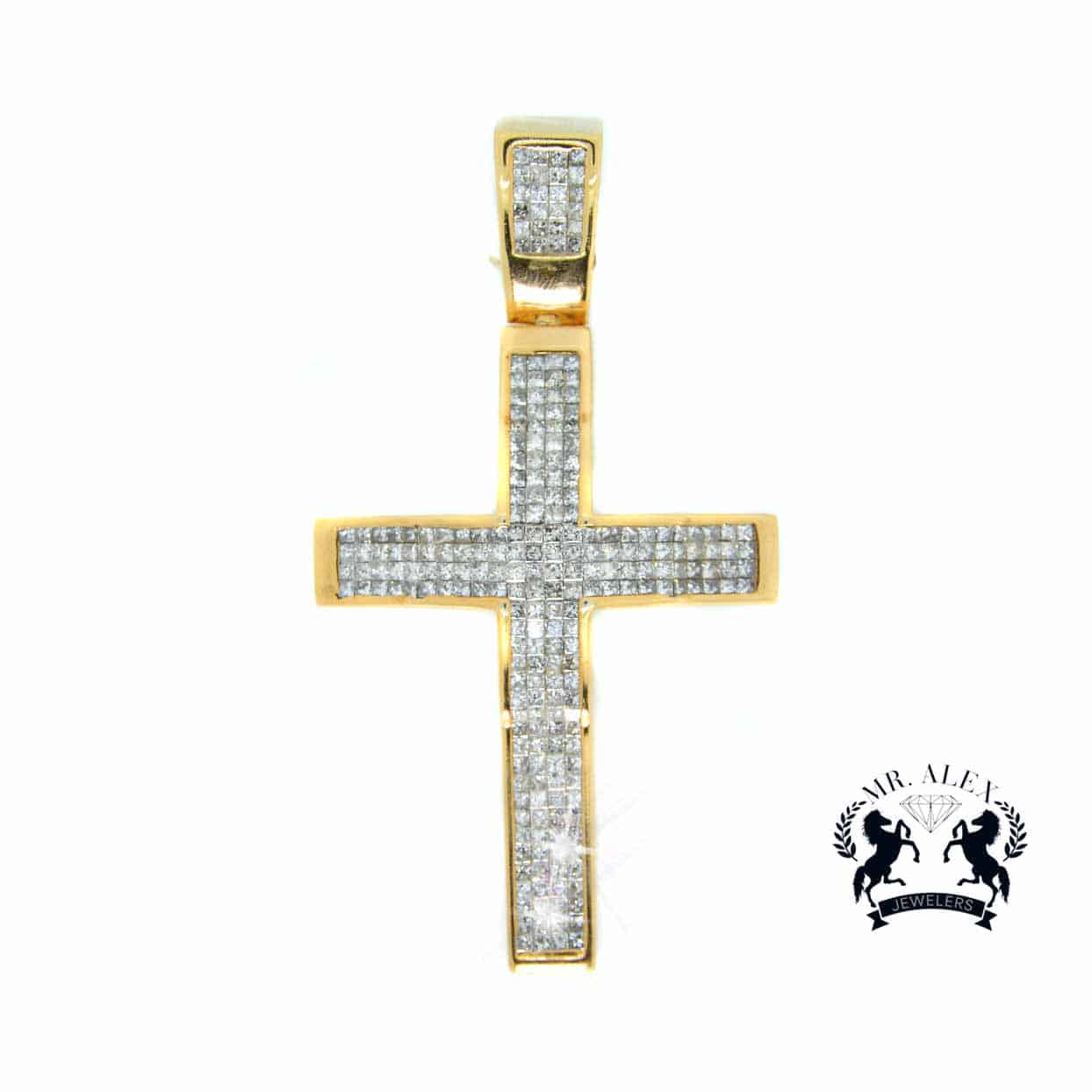 14K Cross Diamond Pendant 6.00ct Yellow Gold - Mr. Alex Jewelry