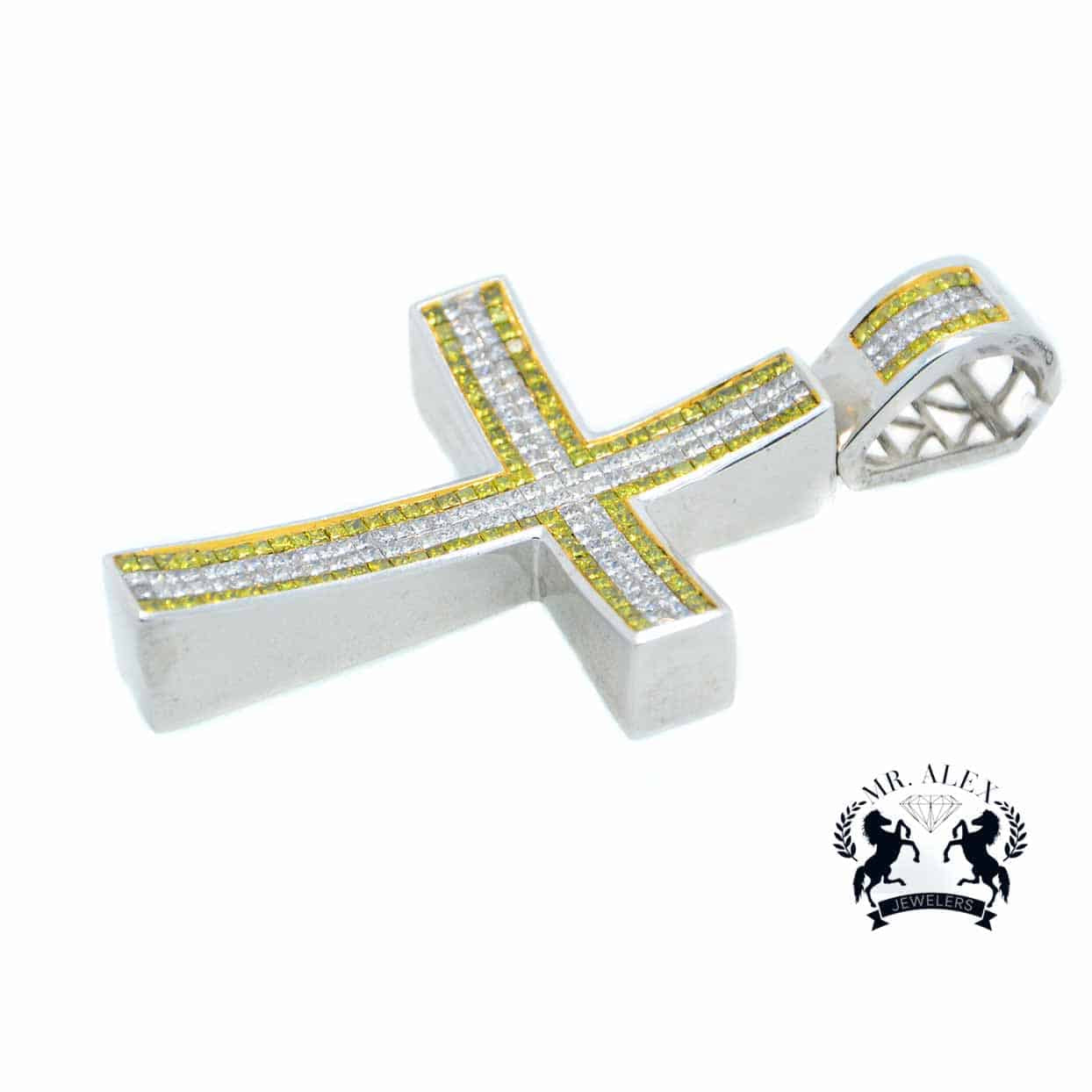 14K Cross Diamond Pendant 8.00ct White Gold - Mr. Alex Jewelry