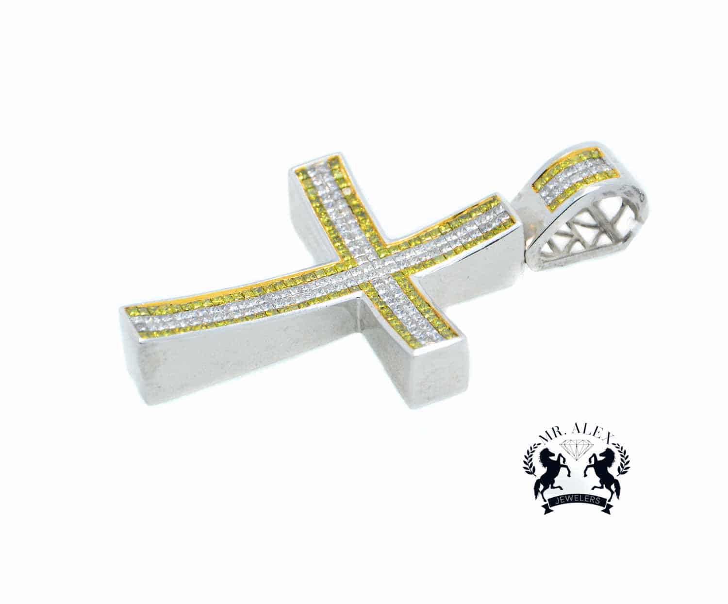 14K Cross Diamond Pendant 8.00ct White Gold - Mr. Alex Jewelry