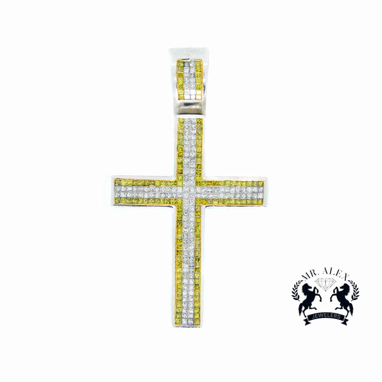 14K Cross Diamond Pendant 8.00ct White Gold - Mr. Alex Jewelry