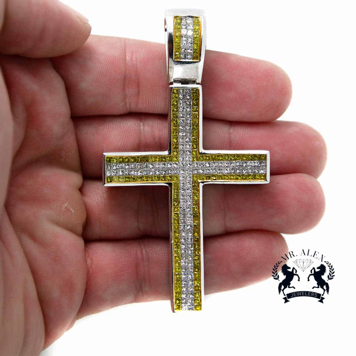 14K Cross Diamond Pendant 8.00ct White Gold - Mr. Alex Jewelry