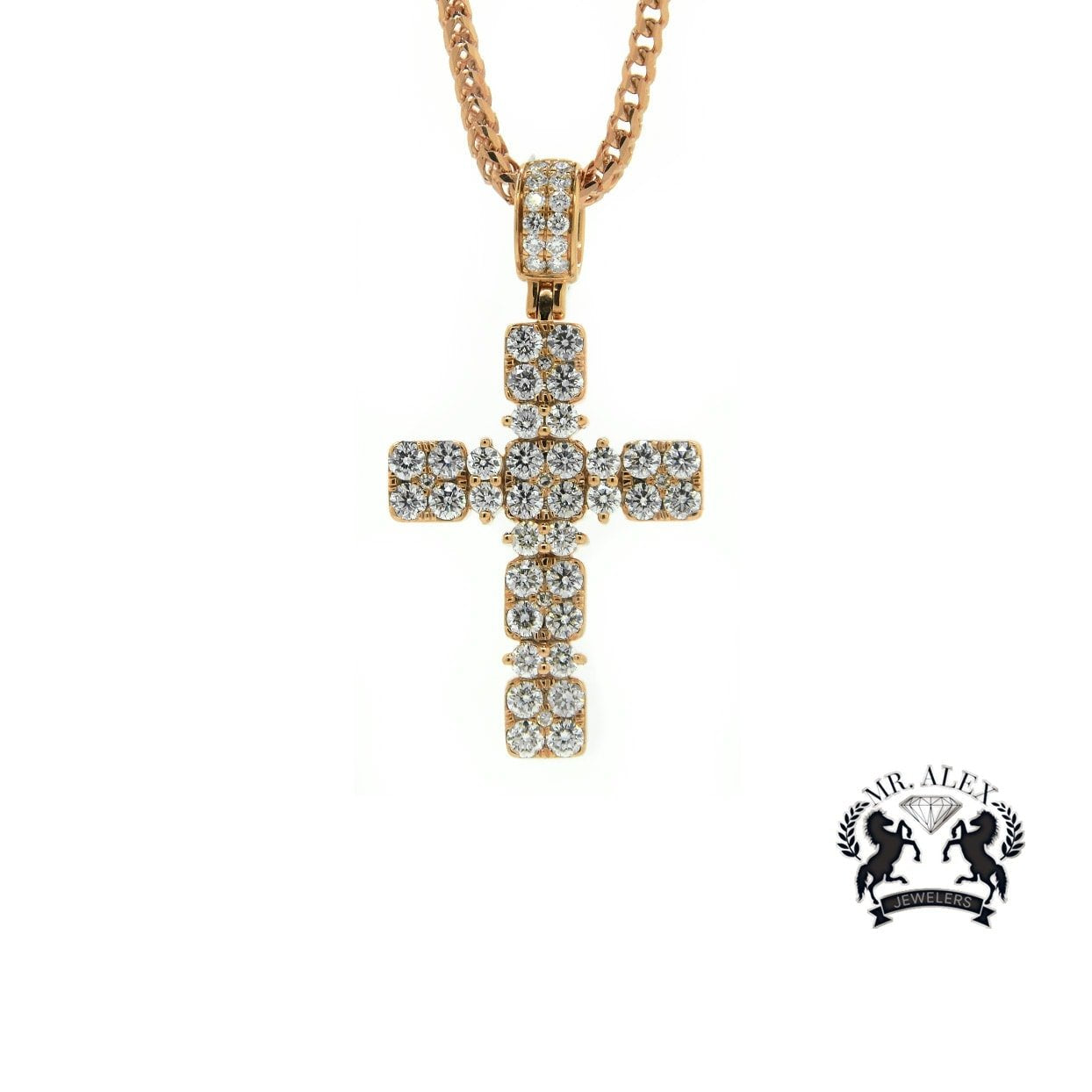 14K Cross Pendant 3.65ct Rose Gold - Mr. Alex Jewelry