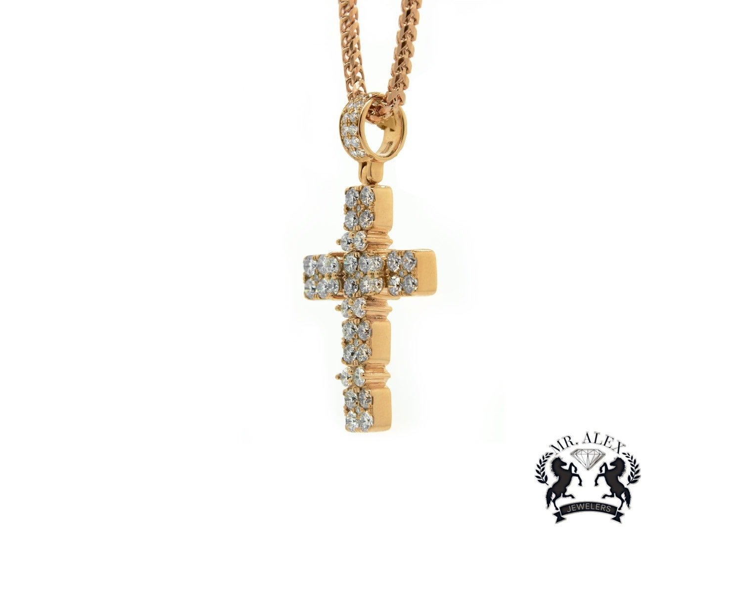14K Cross Pendant 3.65ct Rose Gold - Mr. Alex Jewelry