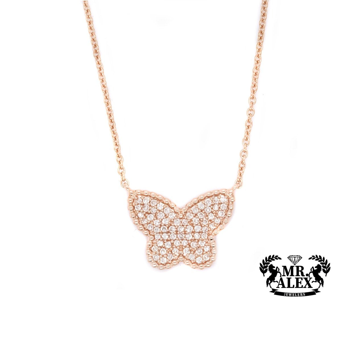 14K Delicate Butterfly Diamond Necklace 0.35ct - Mr. Alex Jewelry
