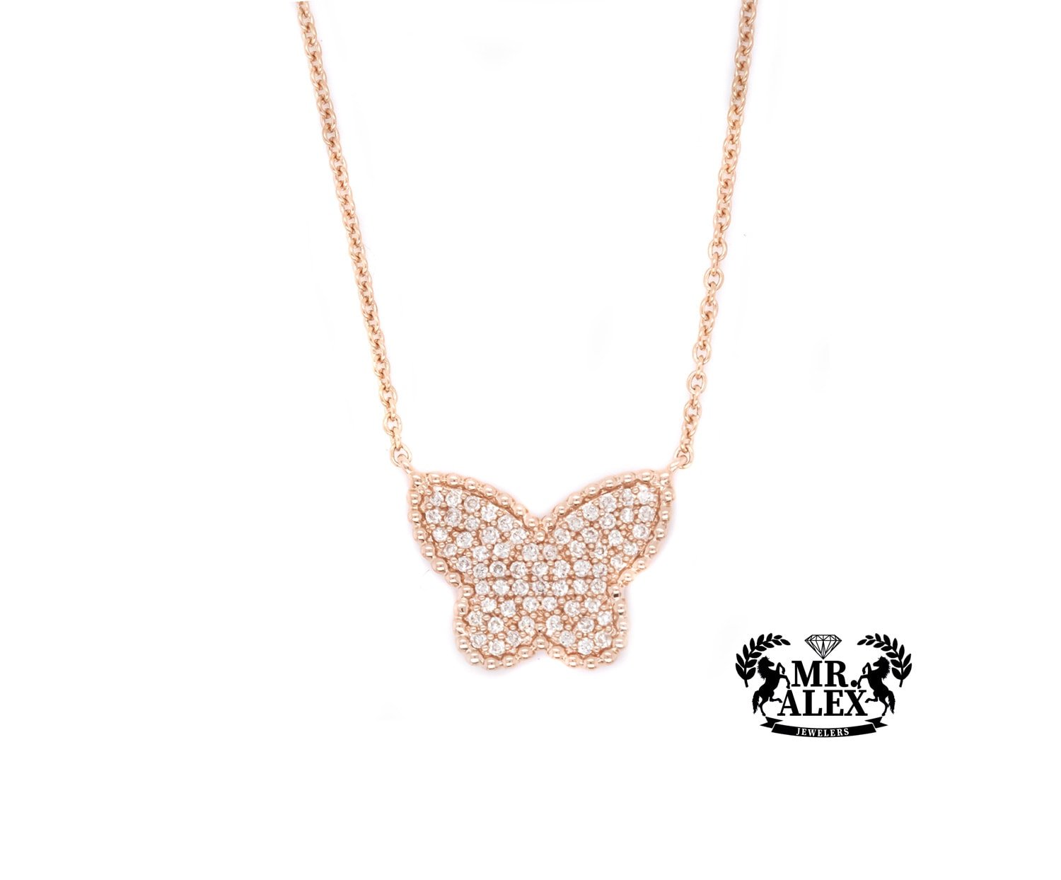14K Delicate Butterfly Diamond Necklace 0.35ct - Mr. Alex Jewelry