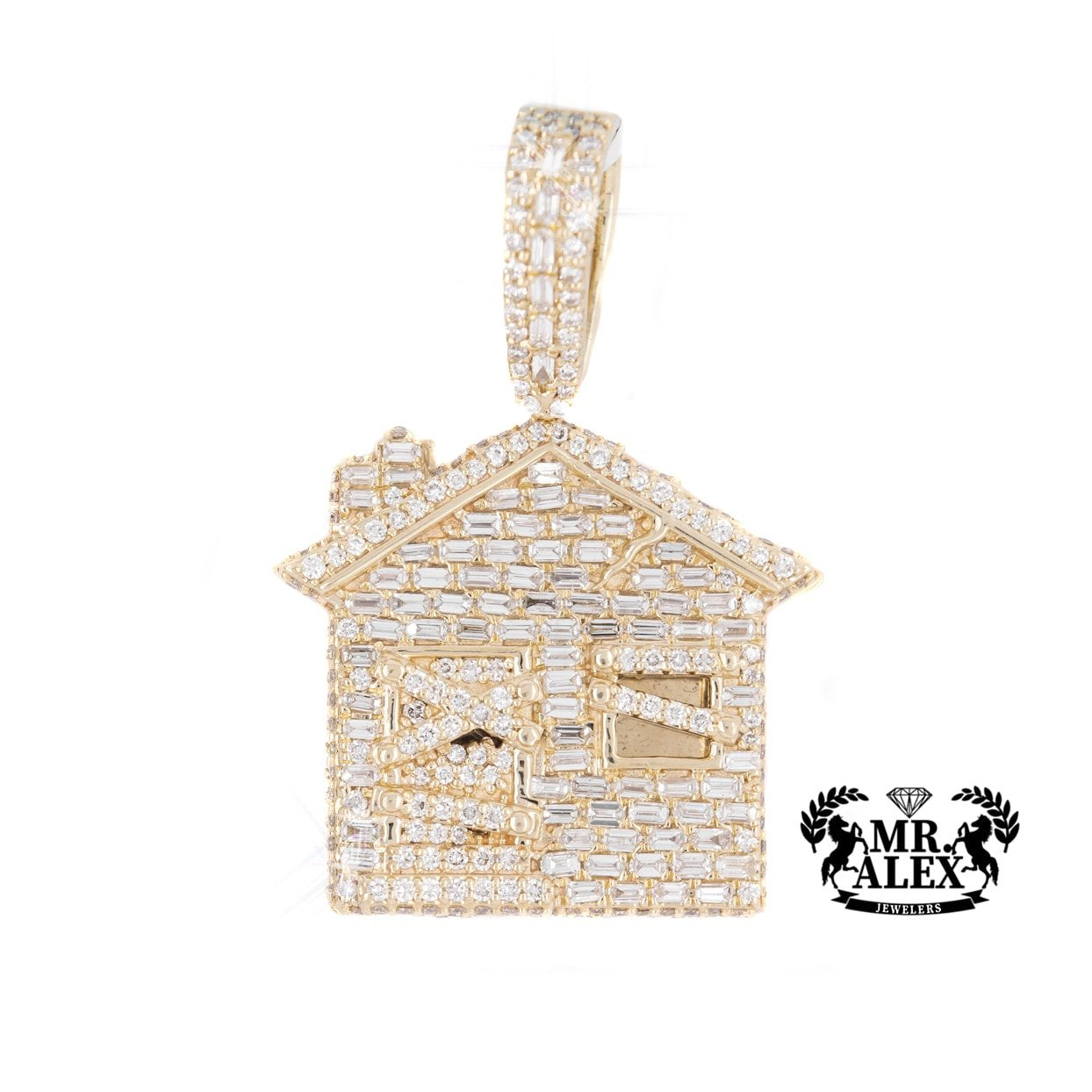 14K Diamond Baguette Home Pendant 2.07CT Yellow Gold - Mr. Alex Jewelry